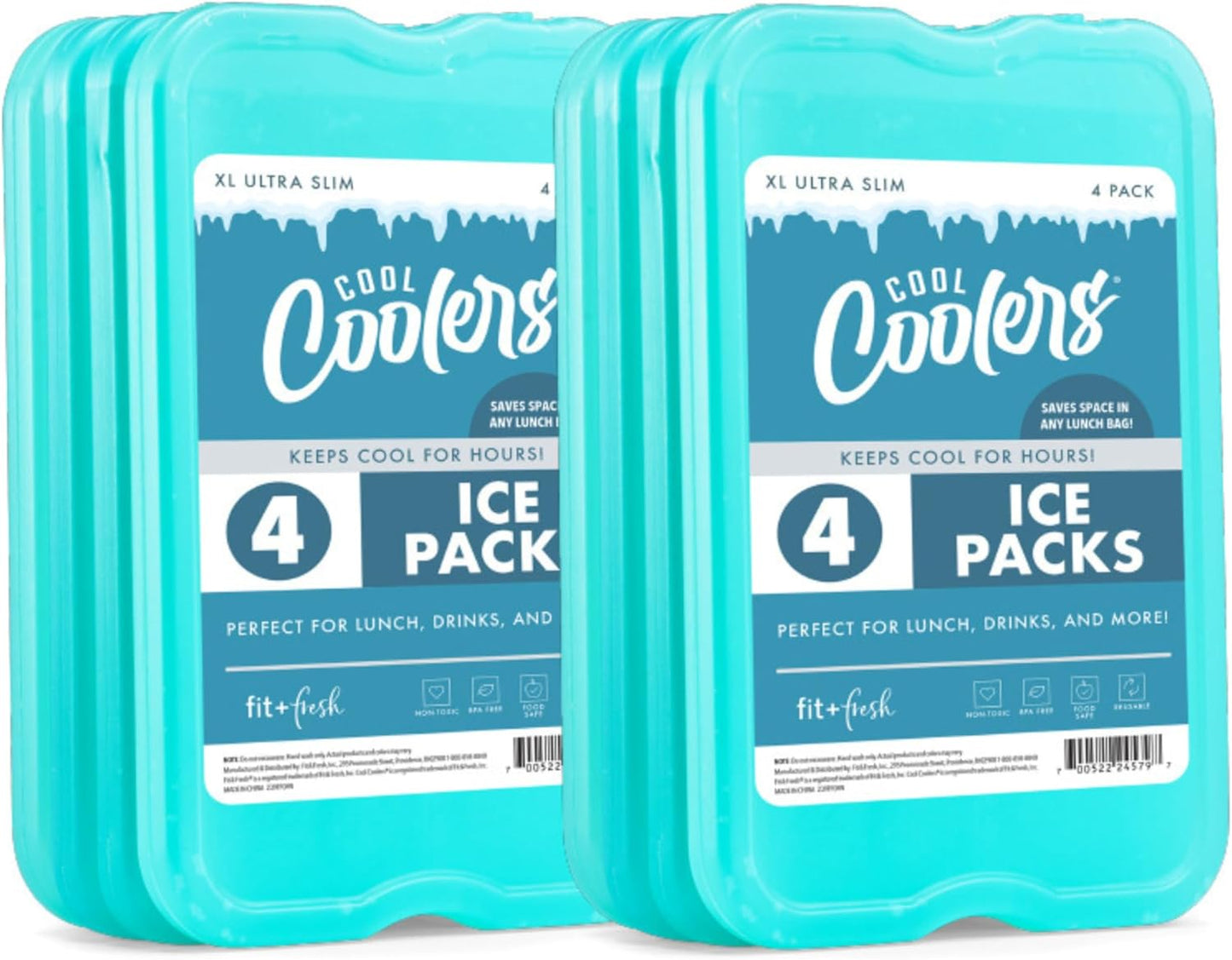 XL Slim Ice Packs - Quick Freeze Reusable Ice Packs for Lunch Boxes & Coolers | 4 Pack