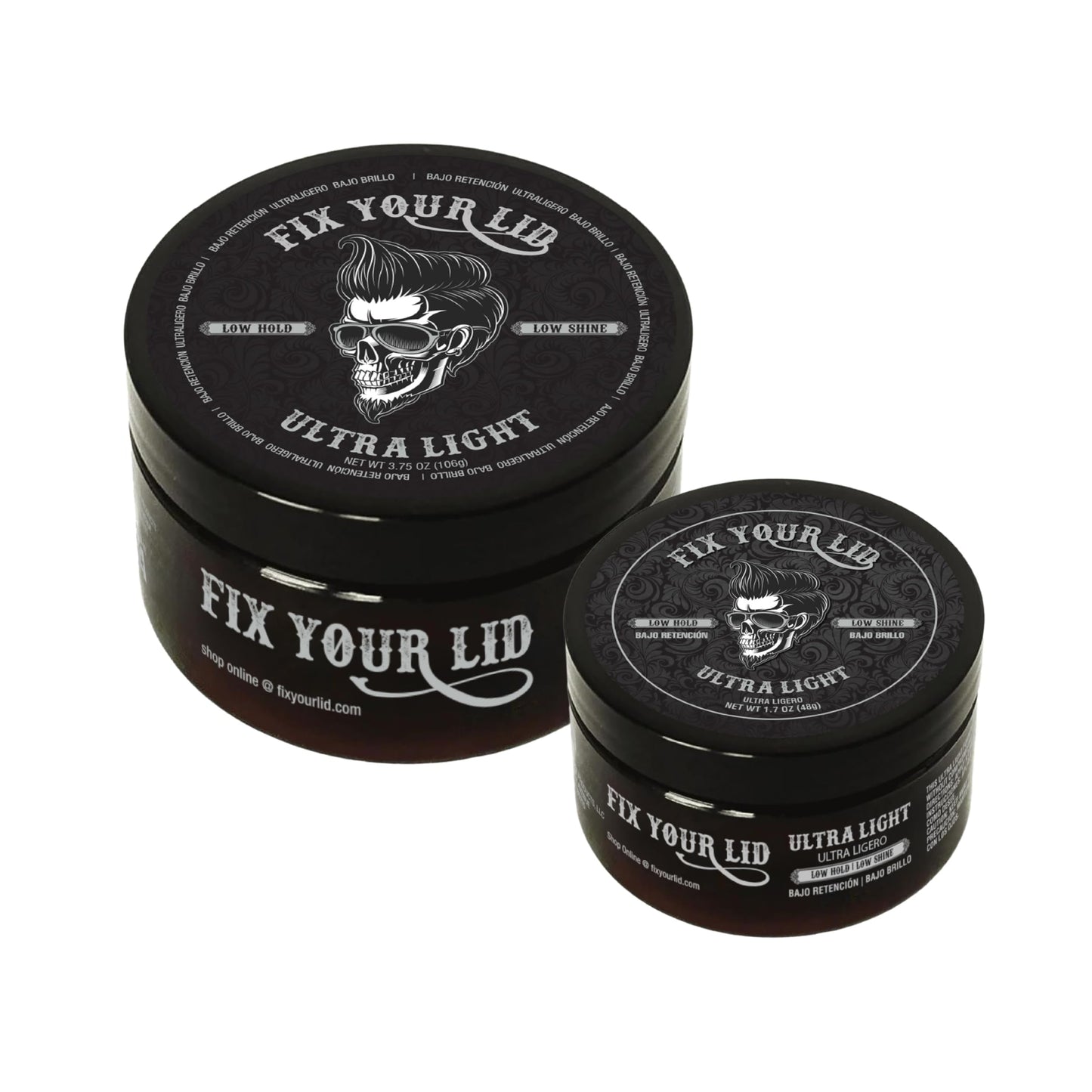 Fix Your Lid Ultra Light Pomade for Men - Low Hold & Low Shine Styling - Water-Based, Easy to Wash Out - Full Size & Travel Size Bundle - 3.75 oz + 1.7 oz