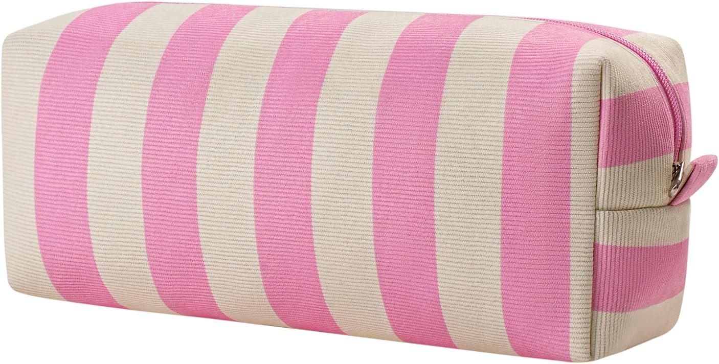 Striped Hair Tools Travel Bag - Corduroy Organizer for Hair Dryer & Flat Iron | Aesthetic Foldable Design in Pink & Green