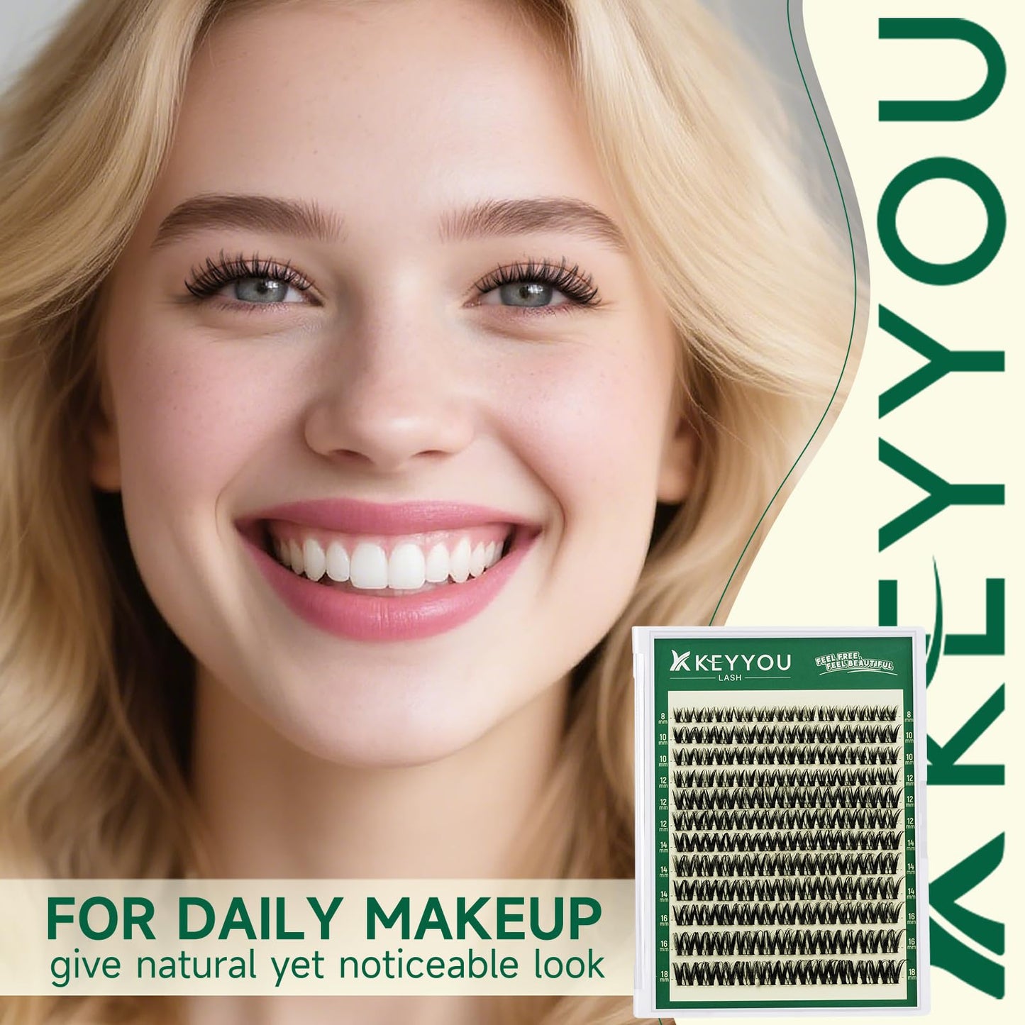KEYYOU Flora Lash Clusters Flaunt Eyelash Clusters D Curl Cluster Eyelash Extensions 8-18mix False Eyelashes 132pcs Classic Wispy Natural Lash Cluster with Spikes（F01）