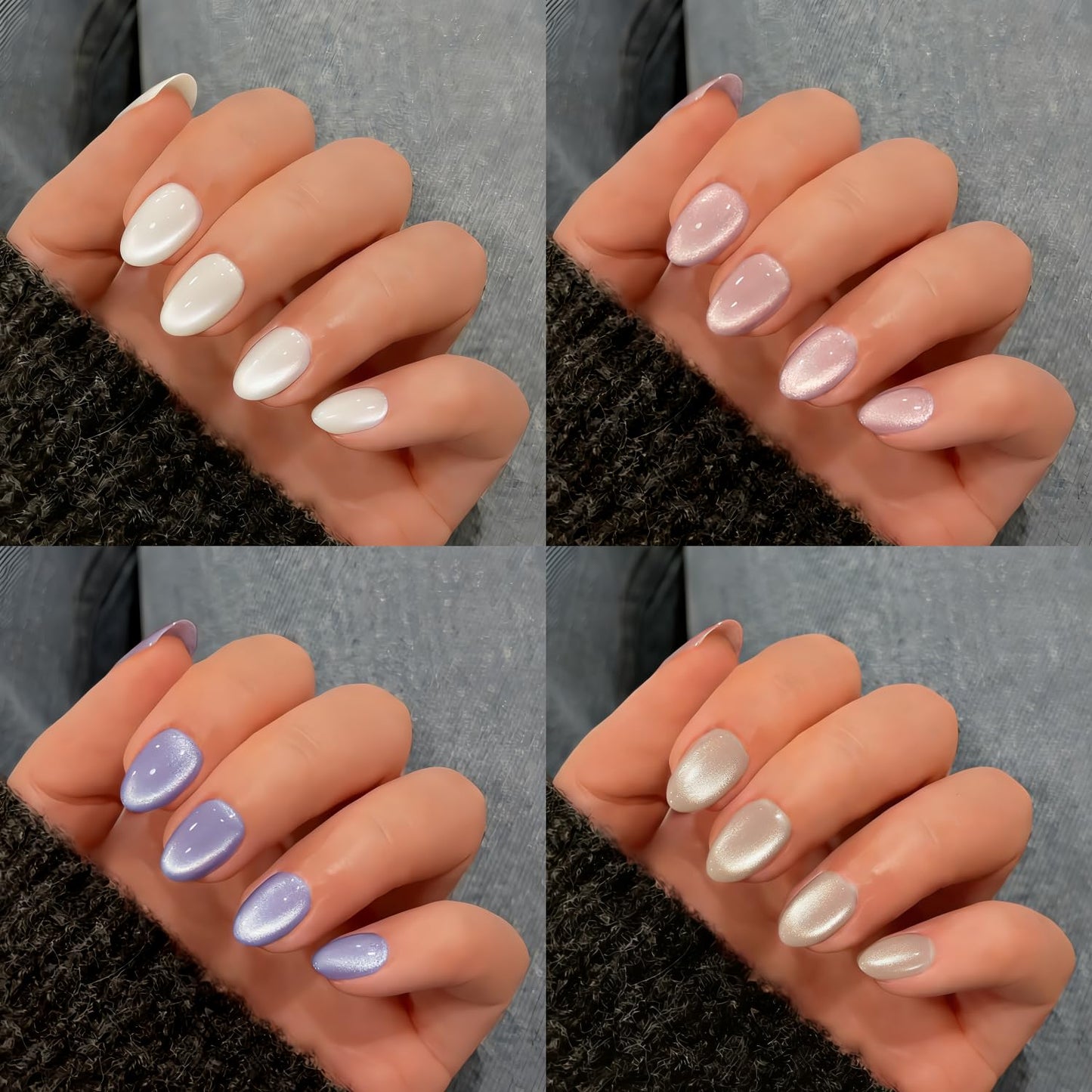 KQueenest Cat Eye Press On Nails - Glitter Almond Medium | 96 Pcs Sparkle Chrome Fake Nails for Women