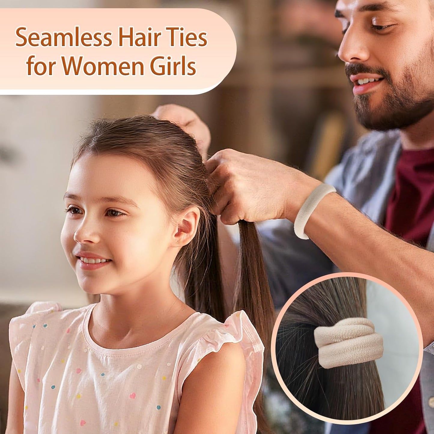 Bessrung 100 PCS Seamless Nylon Hair Ties - No Damage, Soft & Stretchy Ponytail Holders | Beige