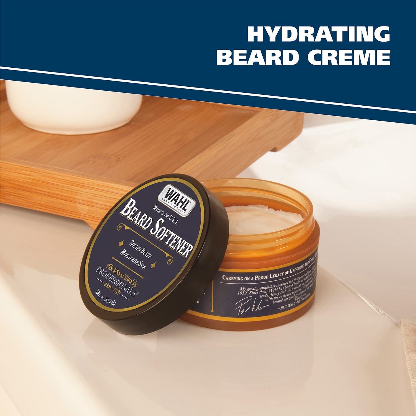 WAHL Beard Creme for Softening Moisturizing Conditioning Facial Hair with Essential Manuka/Meadowfoam Seed/Clove & Moringa Oil for Men’s Grooming, Blue, Tea Tree, 3 Fl Oz