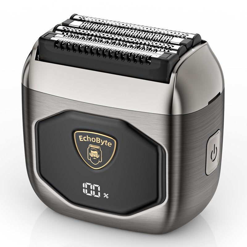 EchoByte Full Metal Electric Foil Shaver for Men: 4 Floating Blades, IPX7 Waterproof Wet & Dry Mini Razor, 120-Min Runtime USB-C Rechargeable, Quiet Travel Groomer with LED Display (Silver)