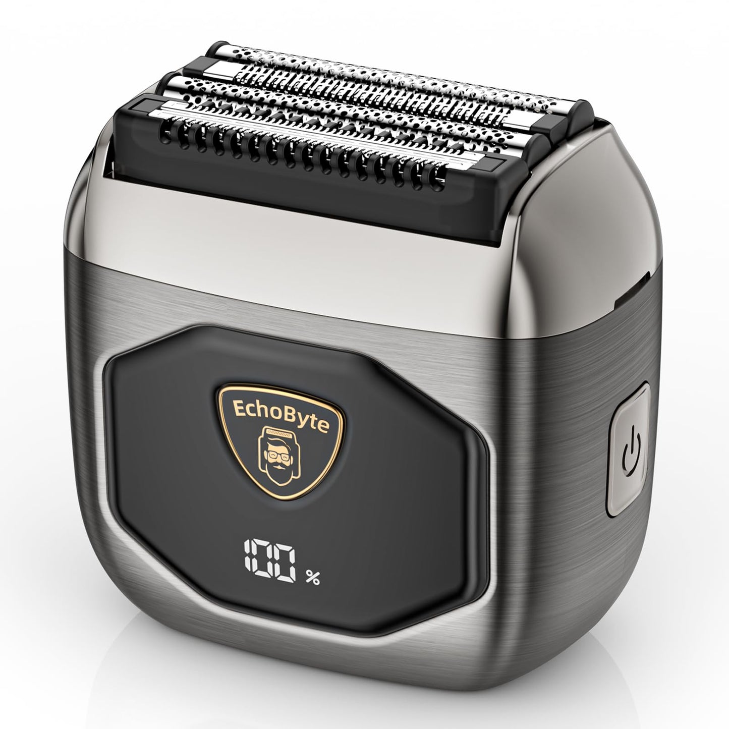EchoByte Full Metal Electric Foil Shaver for Men: 4 Floating Blades, IPX7 Waterproof Wet & Dry Mini Razor, 120-Min Runtime USB-C Rechargeable, Quiet Travel Groomer with LED Display & Travel Lock