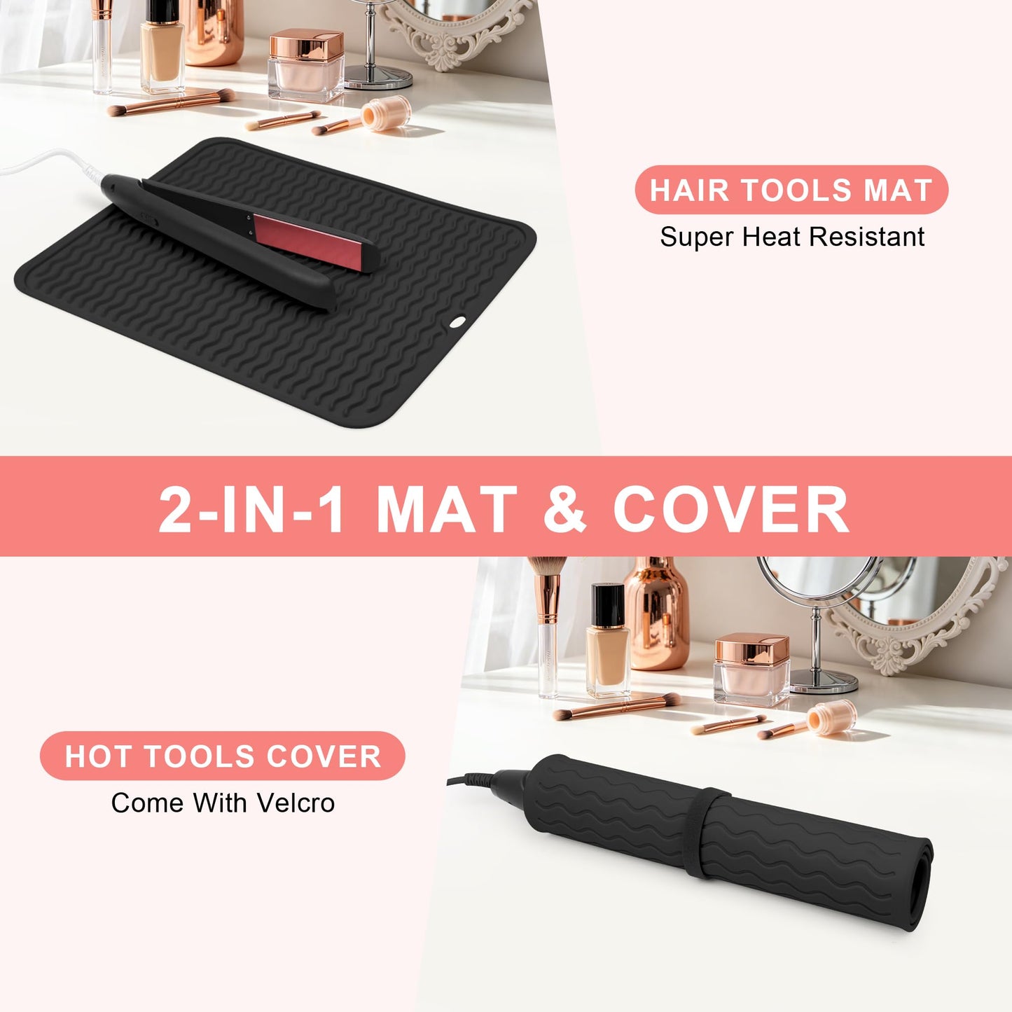Arsmonjeal Oversize Silicone Heat Resistant Mat for Curling Irons, Flat Irons, Hair Straighteners and Hot Hair Styling Tools, Portable Wrap Pad Cover for Vanity, Travel, Salon(14.2" x 11.0")