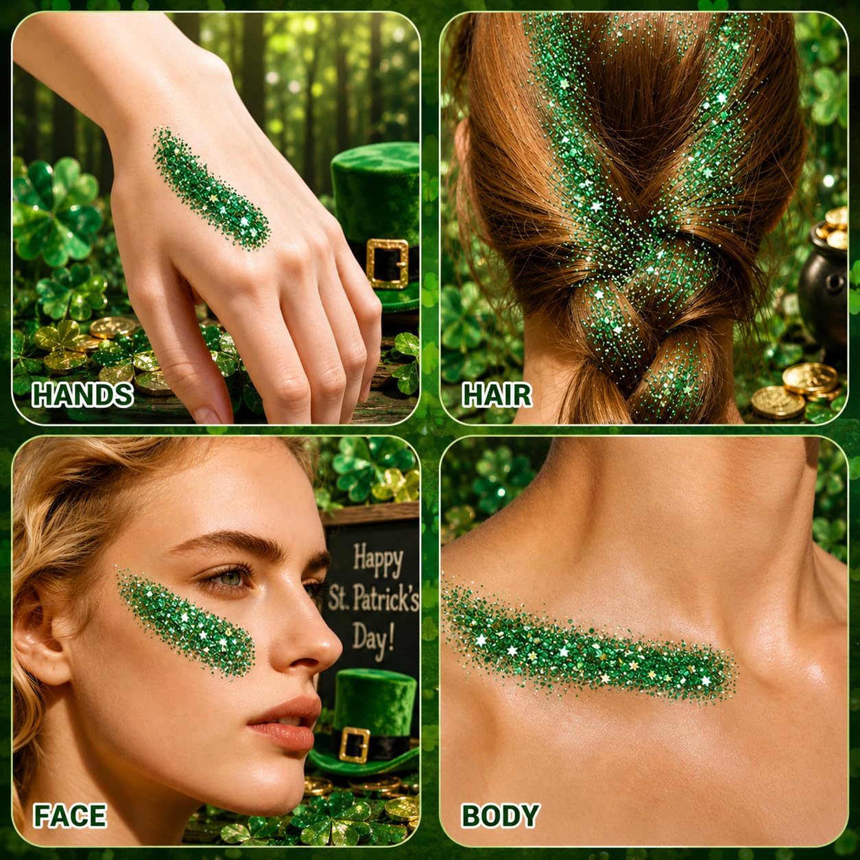MEICOLY Jumbo 1.23 OZ Forest Green Hair Glitter Stick for Women Rave Outfit,Sparkling Face Glitter Stick for Christmas,St Patricks Day Accessories Body Glitter & Alien Fairy Costume