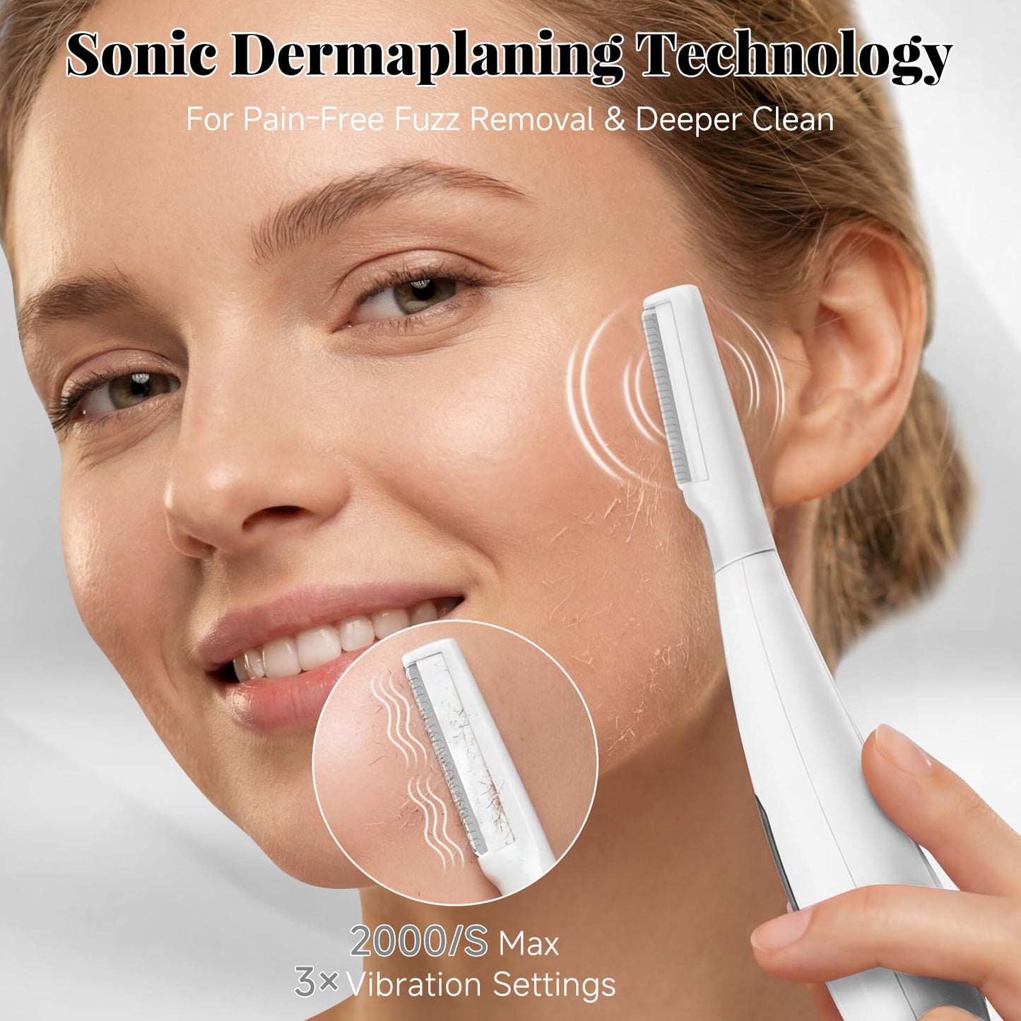 Sonic Dermaplane Razor for Women Face, Gentle Peach Fuzz Removal & Exfoliation with 3 Speeds, Rechargeable Dermaplaning Tool with 8 Blades & Facial Oil