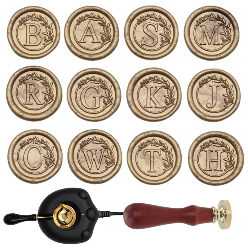 732 Pcs Sealing Wax Stamp Kit with Electric Wax Seal Warmer, Initial Alphabet M Seal Stamp, Assorted Colors Waxseal Beads, Spoon, Pen, Letter Sealingwax Kit (M)