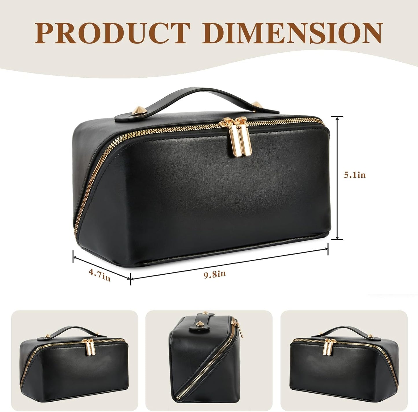 Large Capacity Travel Makeup Bag - Waterproof Cosmetic Organizer with Compartments | Black