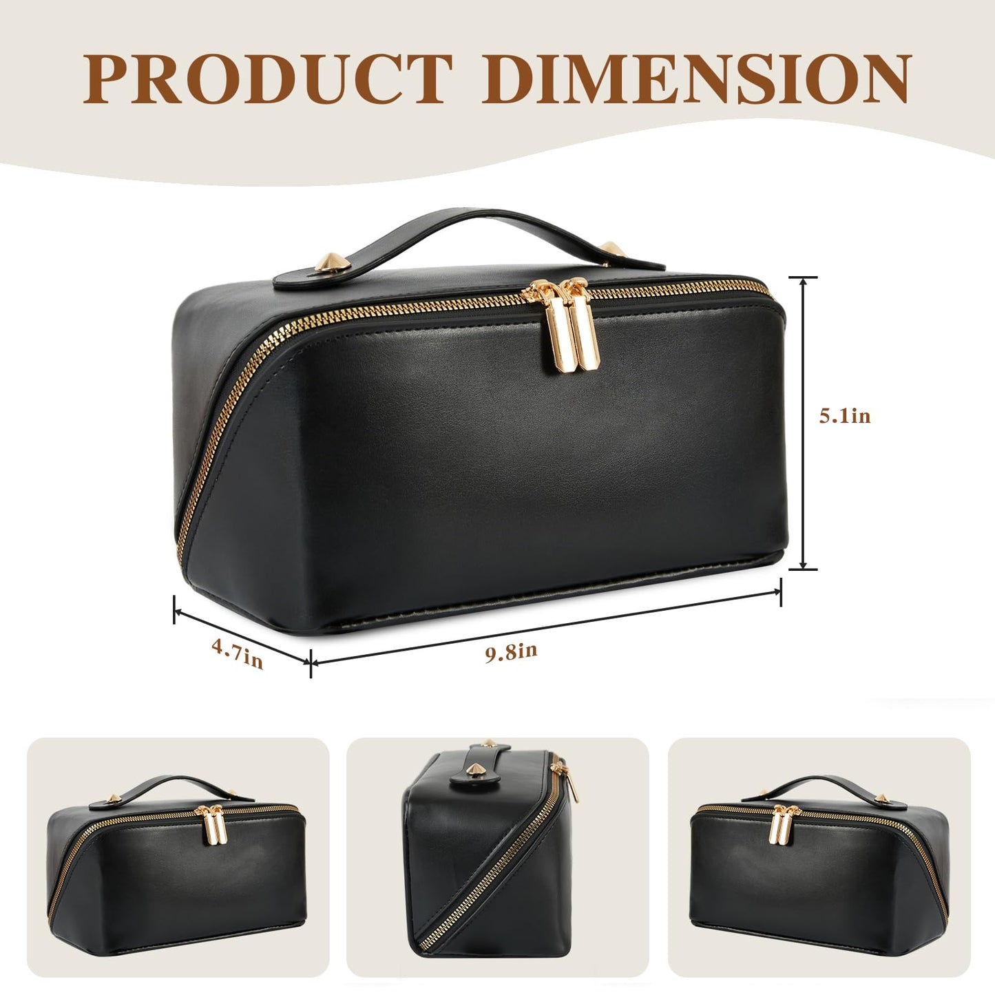 IDELCHOIS Travel Makeup Bag Large Capacity Cosmetic Bags for Women, Waterproof Toiletry Bag Open Flat Makeup Bag with Compartments and Handle, Portable Cosmetic Organizer Pouch, Brown