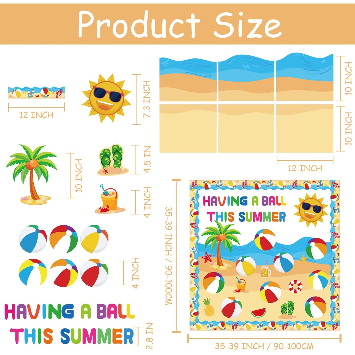 Summer Beach Bulletin Board Decorations Set Summer Decorations for Classroom Office Beach Ball Paper Cutouts May June Library Bulletin Board Decor for Wall Door Home Teacher Supply 63 PCS