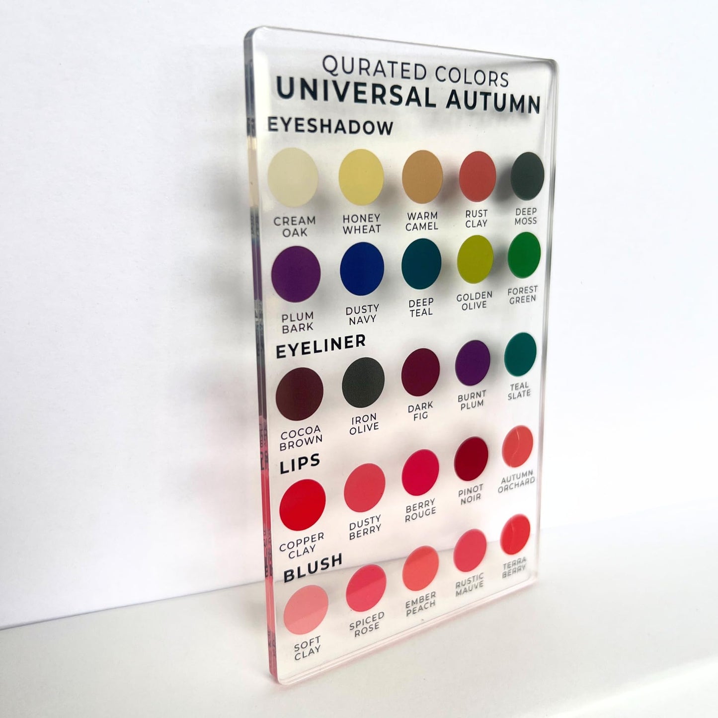 Qurated Colors Universal Autumn Makeup Color Guide – Eyeshadow, Lip, Blush & Eyeliner Palette Reference Card – Acrylic Seasonal Color Tool (Autumn)