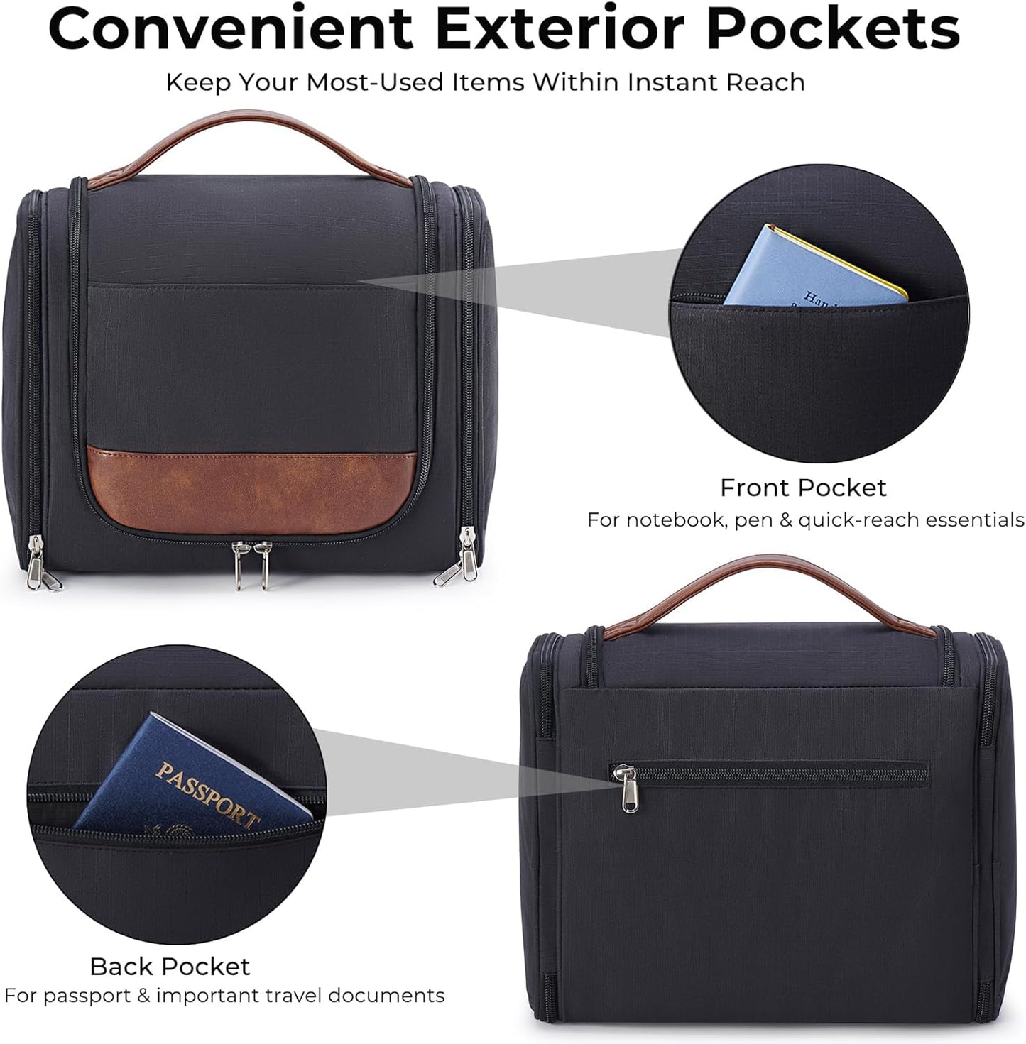 Large Hanging Toiletry Bag for Men - Travel Organizer with Hook | Black Hygiene & Grooming Essentials