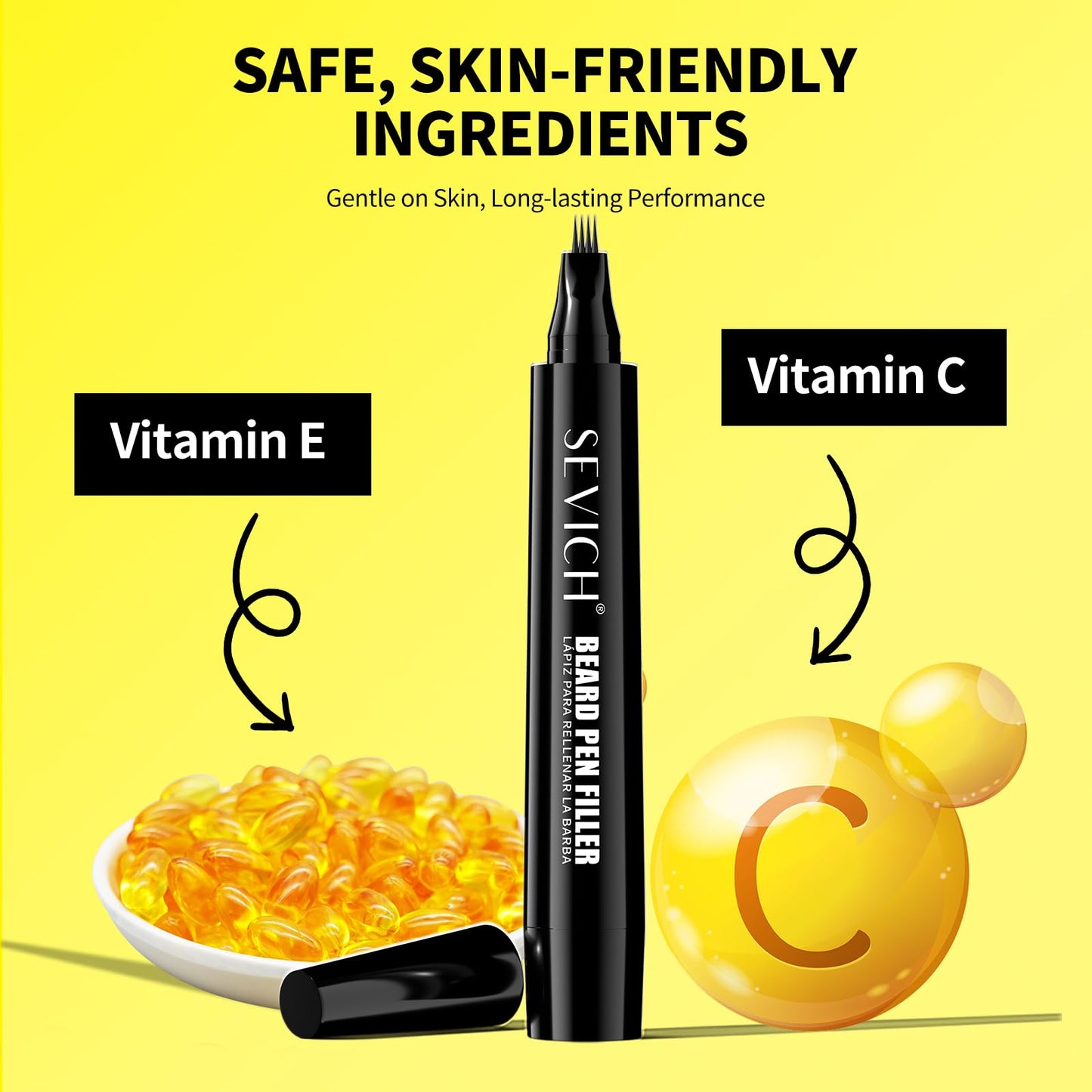 SEVICH Beard Pencil Filler for Men Black,Unique 4-Tip Beard Pen Resistant,Instantly Fills Sparse Areas & Covers Gaps,Waterproof & Sweat-Resistant,Natural Effects