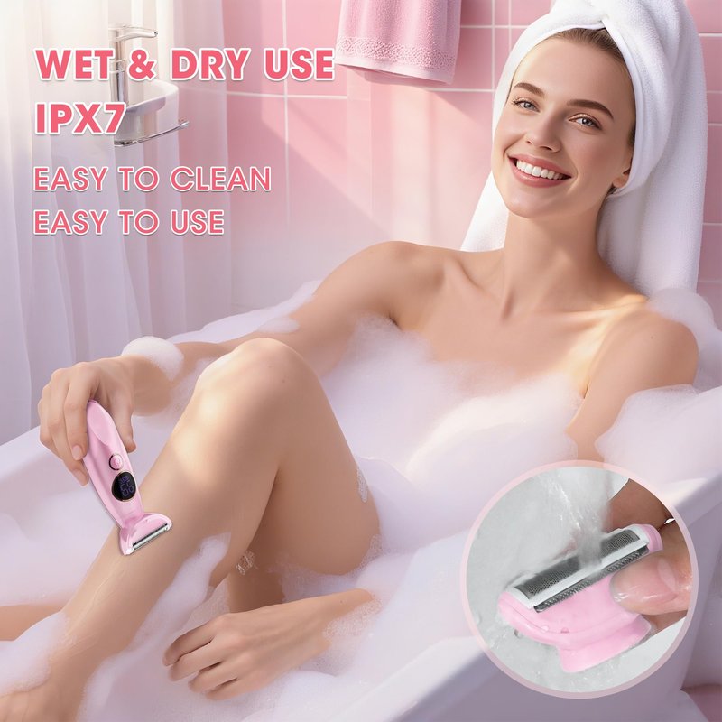Karrte 5-in-1 Electric Razor for Women's Pubic Hair, Painless Body Shaver and Facial Epilator, Hair Removal for Face, Bikini Trimmer for Women's Private Area Pink