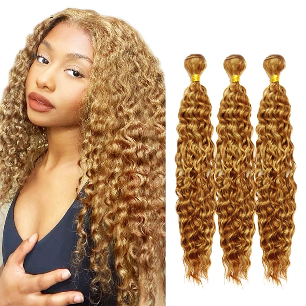 Highlight Human Hair Bundles Honey Blonde Deep Wave Bundles 8A Brazilian Virgin Remy 3 Bundles Double Weft Soft Real 14 14 14 Inch P27/30 Hair Extensions 300g
