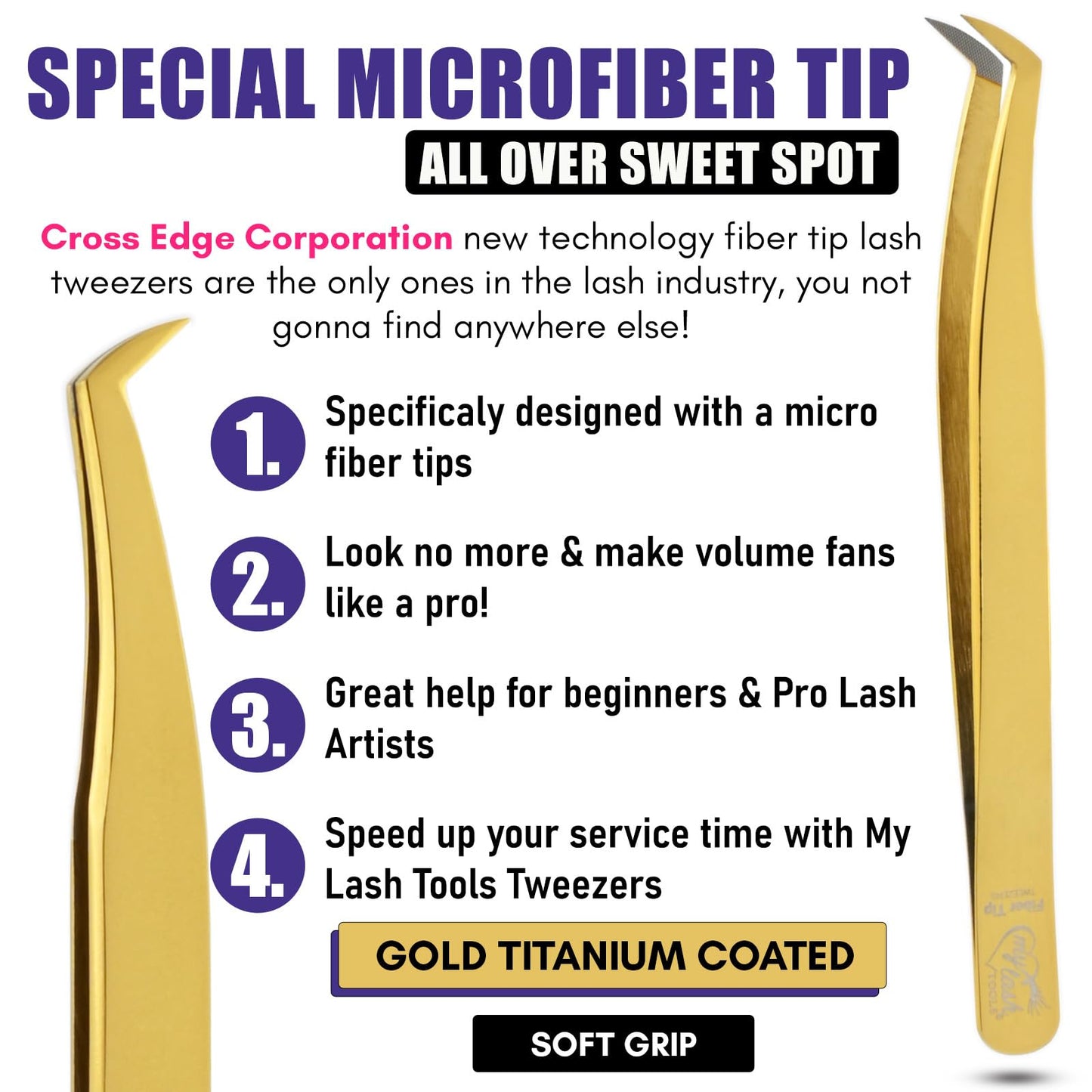 2pcs Fiber Tip Lash Tweezer Set – Boot Mega Volume Tweezer & Straight Isolation Tweezer, Precision Stainless Steel Lash Extension Tools, Non-Slip Grip, Tweezers for Classic & Volume Fans (Gold)