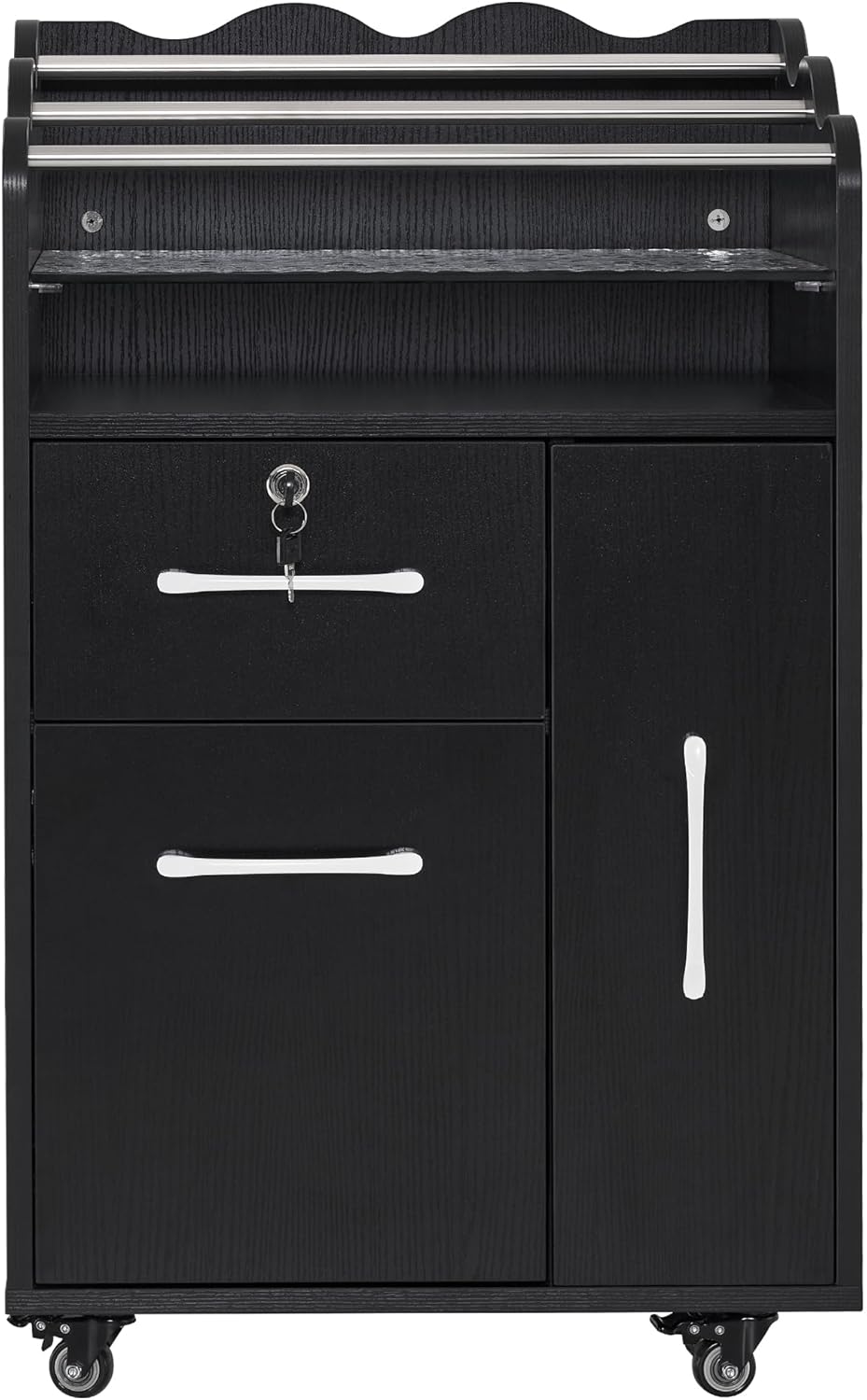 Salon Cart with Storage Drawer - Rolling Barber Trolley for Hair Stylists | Black