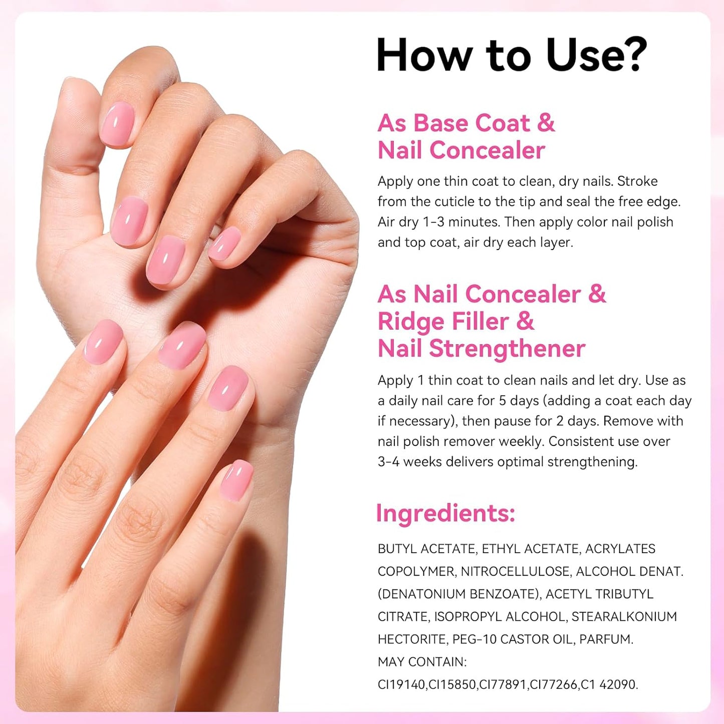 Illuminating Nail Concealer Base Coat - 4-in-1 Sheer Polish & Strengthener for Discolored Nails | 15ml Quick Dry