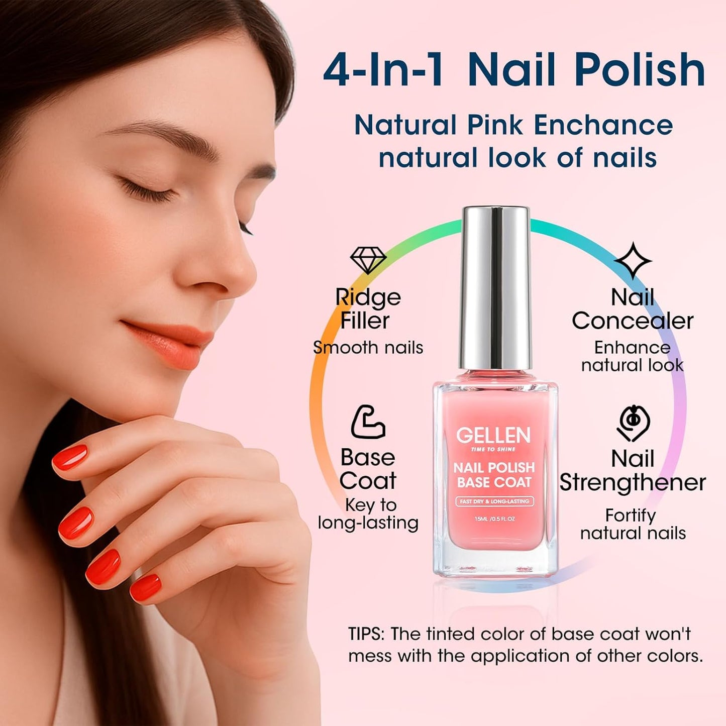 Clear Nail Polish Base & Top Coat - Strengthen Thin Damaged Nails | Quick Dry, No Wipe, Toxin Free