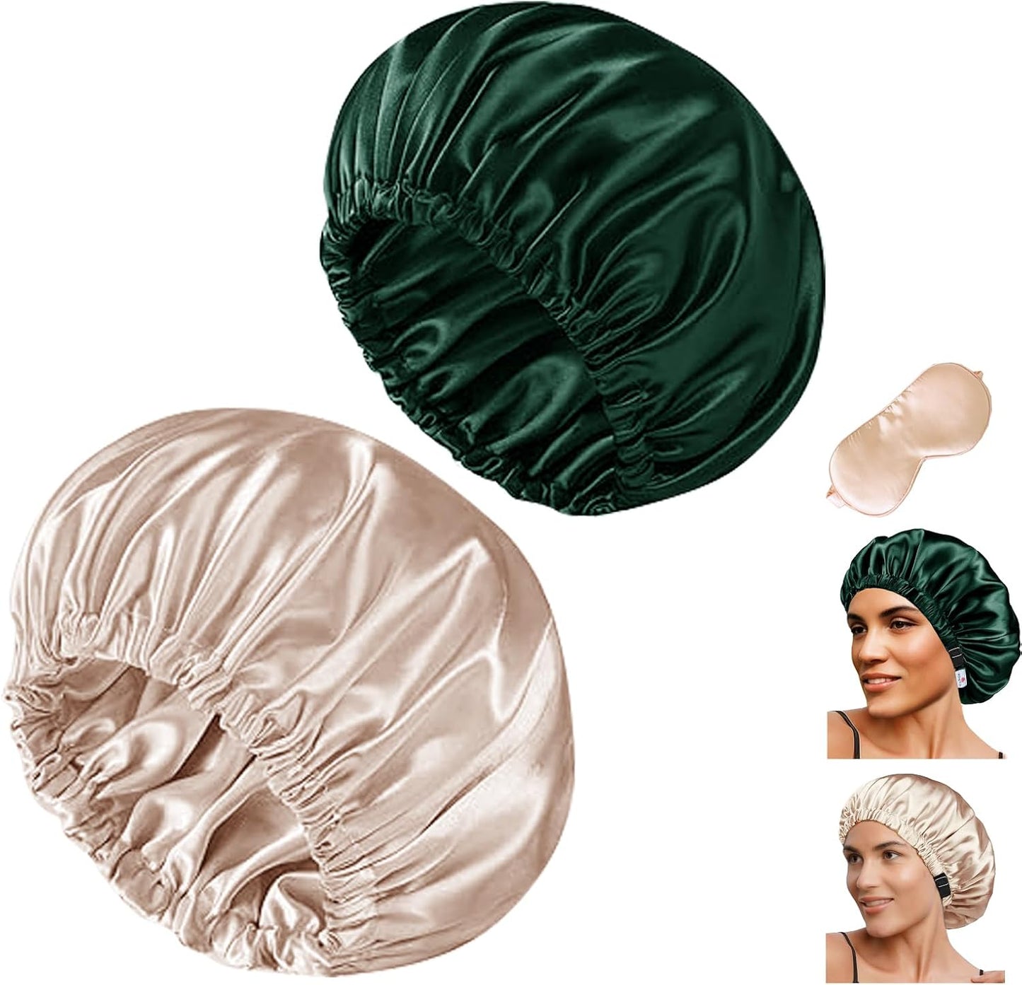 Satin Bonnet Hair Caps for Sleeping - 3 Pcs Silky Night Bonnets for Curly Hair | Women's Sleepwear