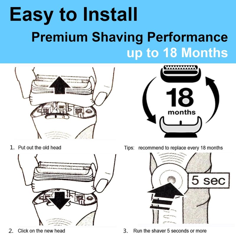 Series 5/6 53B Replacement Head for Braun Electric Foil Shaver, Compatible with New Generation Braun Razors 5020cs 5018s 5035s 5049cs 5050cs 6020s 6040cs 6075cc 6072cc 6090cc (2 Count)