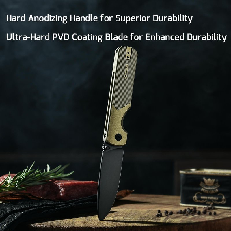 OKNIFE Duron Folding Pocket Knife, 3.5" PVD Coated Nitro-V Steel Blade, Frame Lock Lightweight O-Aluminum Ambidextrous Handle with Clip, Ideal EDC Tool for Outdoor, Camping & Survival (Olive Green)