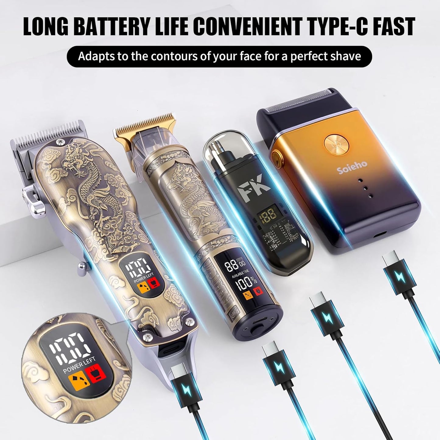 Professional Hair Clipper Set for Men - Cordless T-Shaped Beard & Nose Hair Trimmer | Electric Shaver Kit
