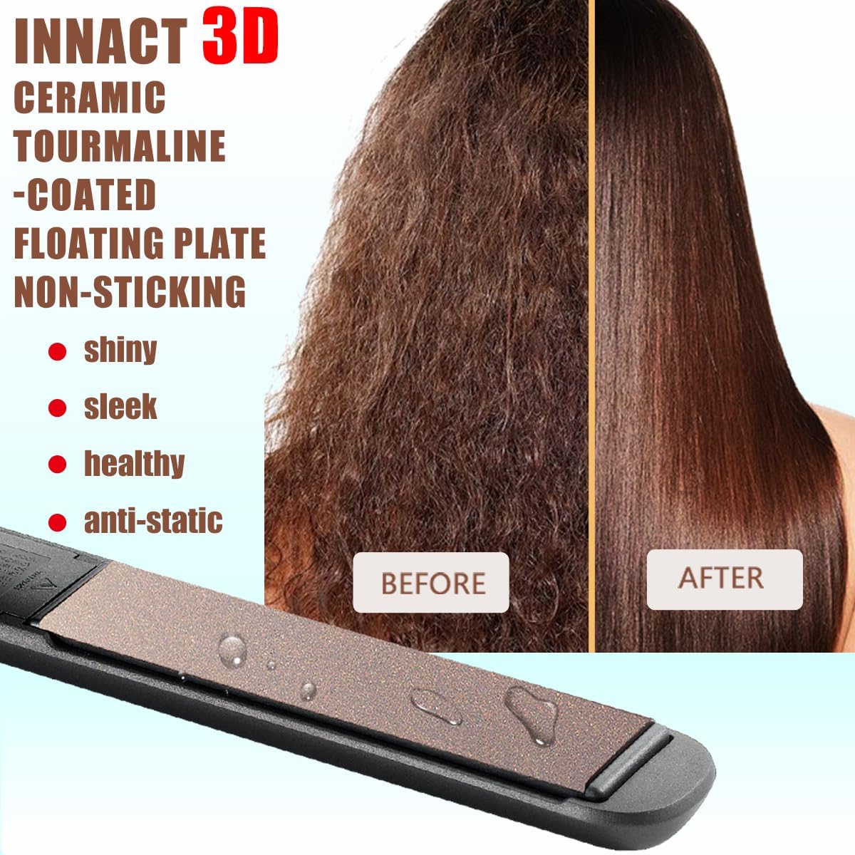 Ceramic Tourmaline Hair Straightener - Fast Heating 1" LCD Flat Iron | 3D Floating Plate, Travel Pouch, Dual Voltage