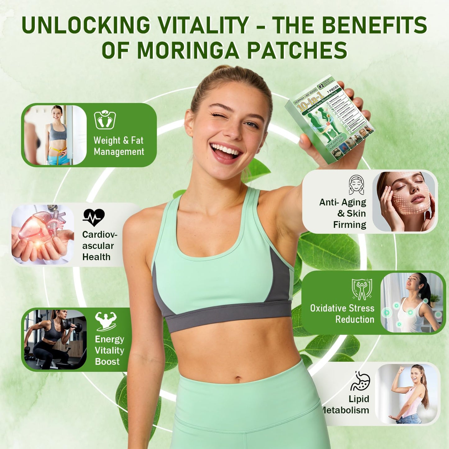 kjopzxtedi New Moringa 10-in-1 Advanced Nano Microdarts Patch,Moringa Patches - 7 tablets/box, Natural Skin Patches for Women and Men - Gentle Formula for All Skin (2 boxes)