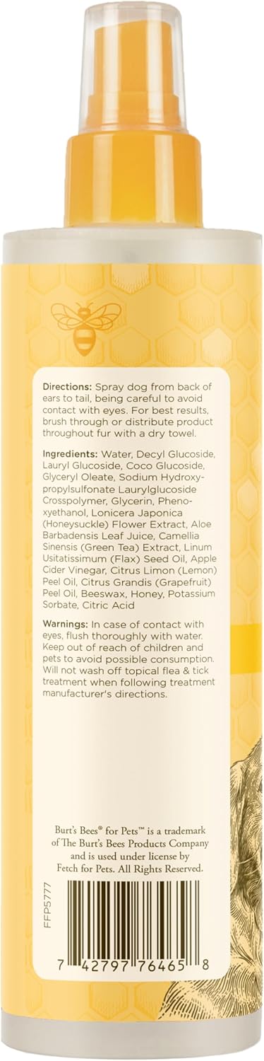 Burt's Bees Dog Detangling Spray - Natural Leave-in Coat & Deodorizing Grooming Spray | 10 Fl Oz, pH Balanced