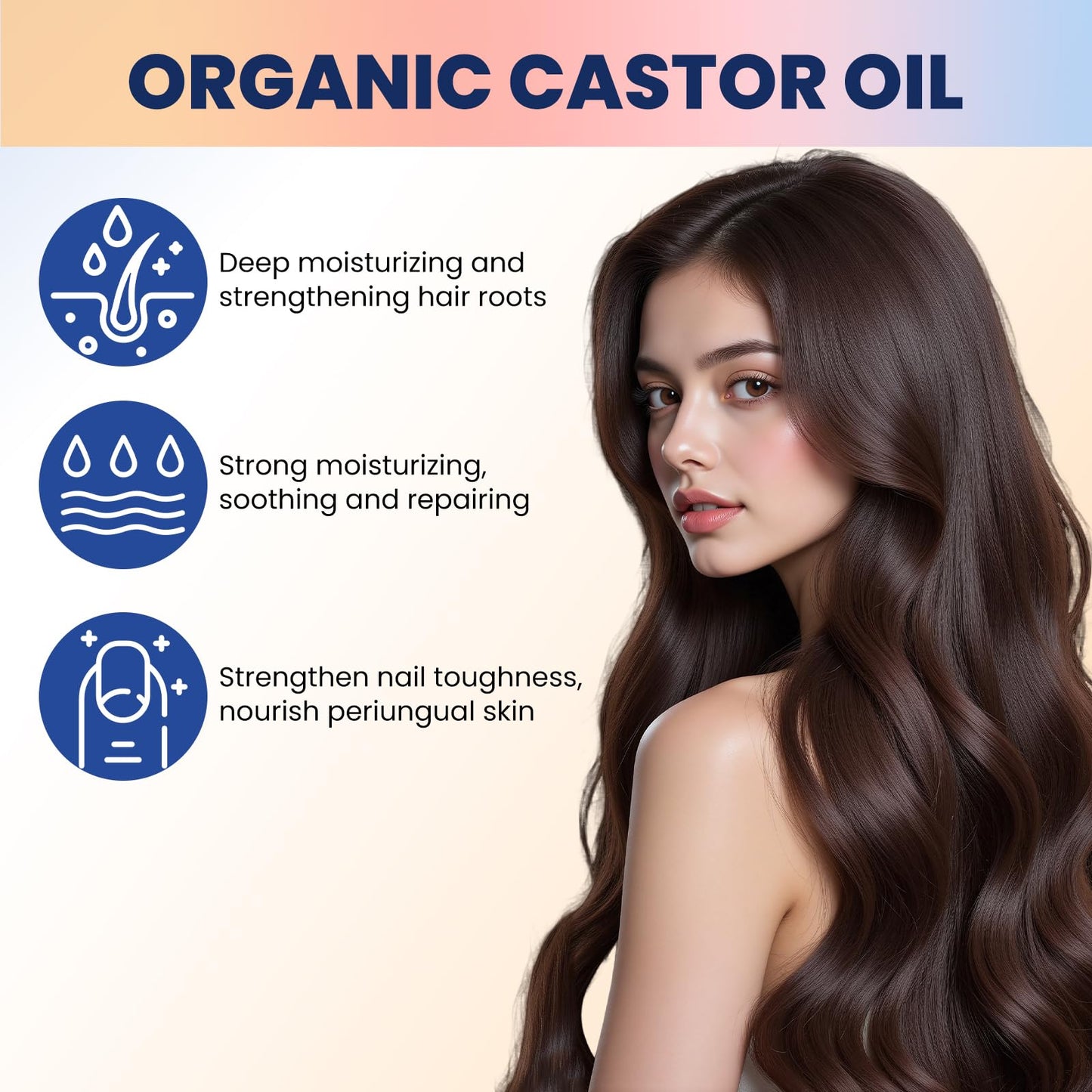 ToopBCP Organic Castor Oil with Rose Quartz Roller, 100% Pure Cold-Pressed, Used to promote hair growth, eyelash growth, eyebrow growth and skin health, Organic Castor Oil Roll On Rose Quartz. 1.7oz