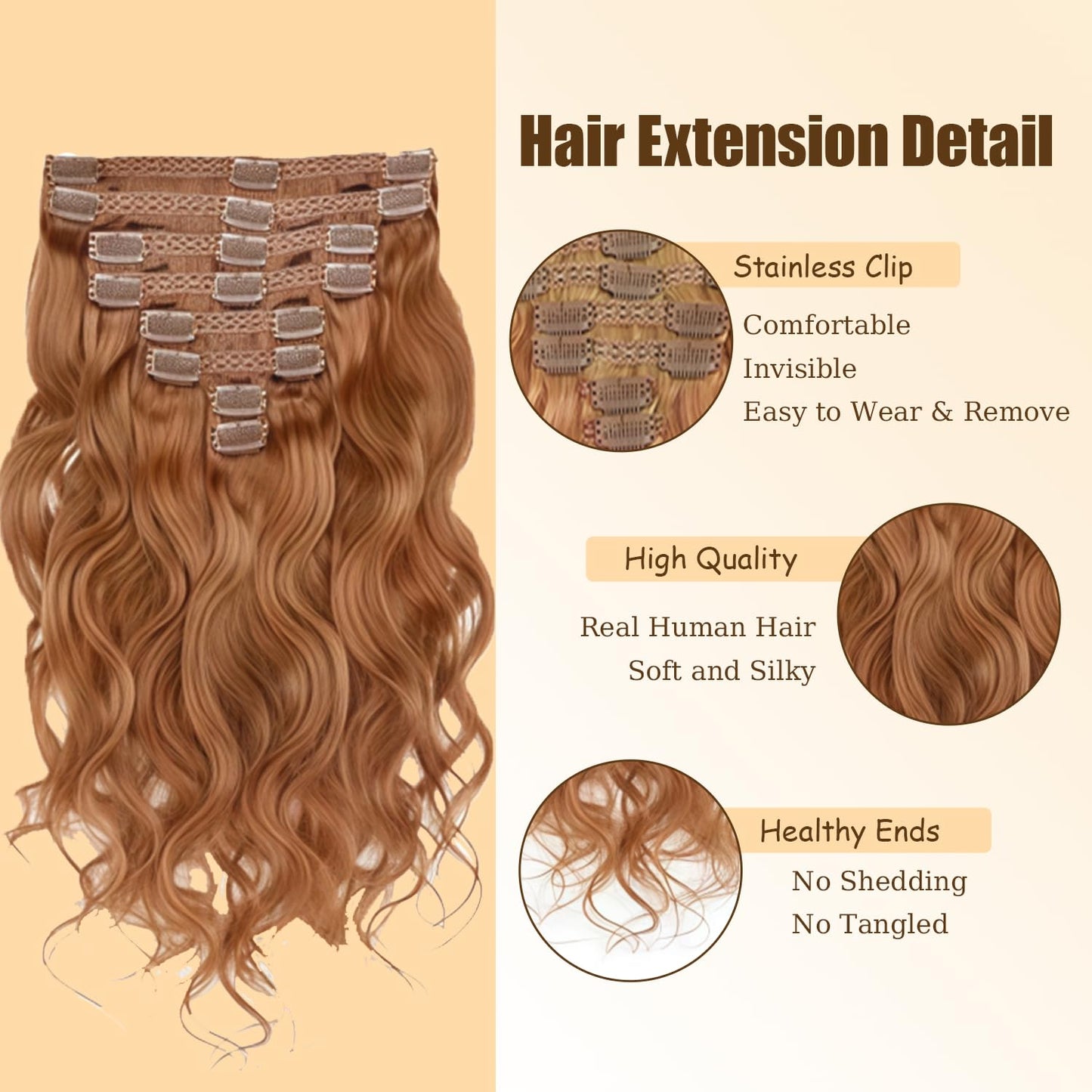 20 Inch Light Brown Clip in Hair Extensions Real Human Hair 120g/7Pcs,Full Shine Color #30 Remy Human Hair,#30 Brown Body Wave Clip ins Brazilian Virgin Human Hair Extensions