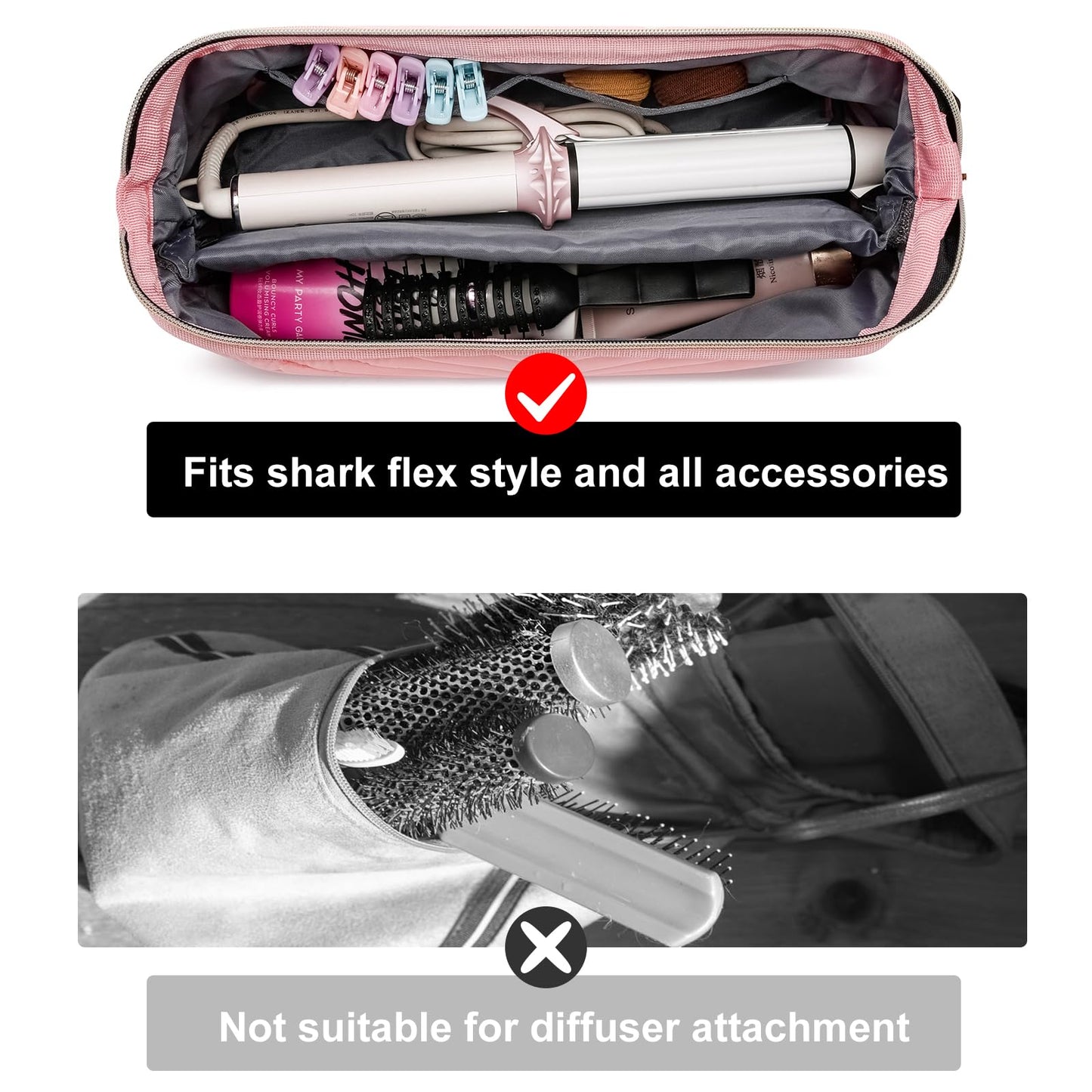Hair Tools Travel Bag for Shark Flexstyle Dyson, Quilted Case Organizer Bag, Gift for Women Hair Accessories Storage Bag, Travel Hairdryer Portable Bag for Women, Pink
