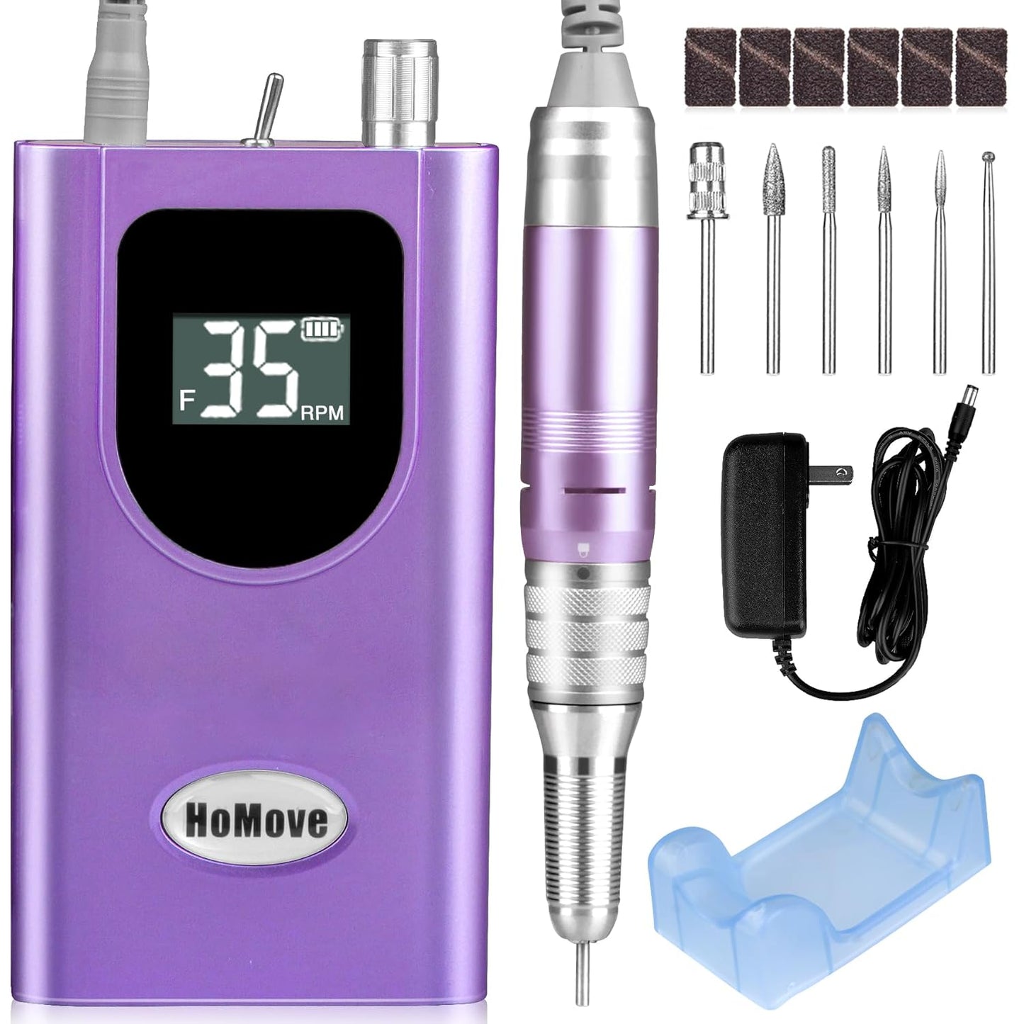 Professional Nail Drill Machine - 35000RPM Rechargeable Efile for Acrylic Gel Nails | Portable & Low Heat (Violet)