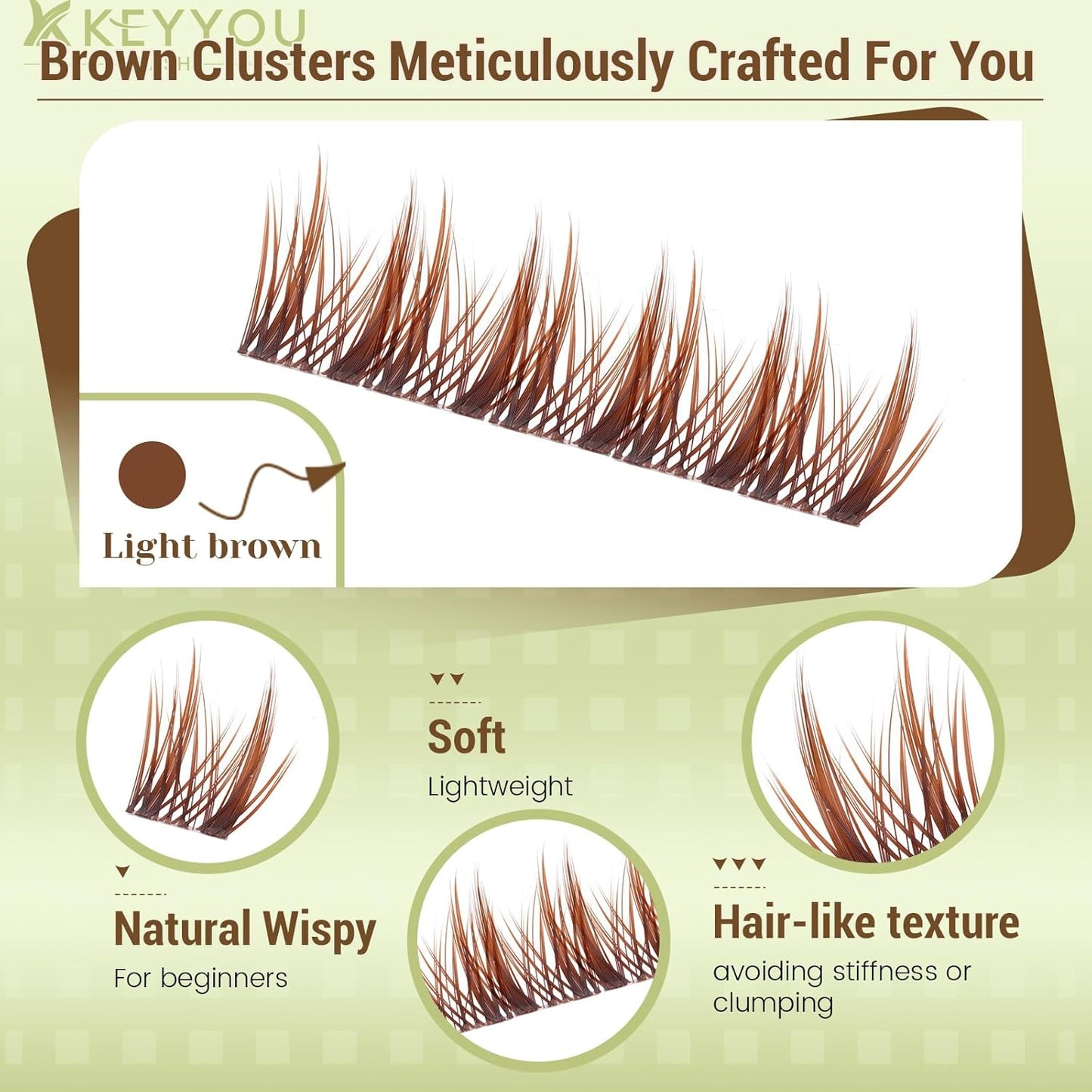 Manga Brown Lash Clusters Kit - Natural Fluffy Individual Eyelash Extensions | DIY Clear Band Lashes with Bond & Seal Glue