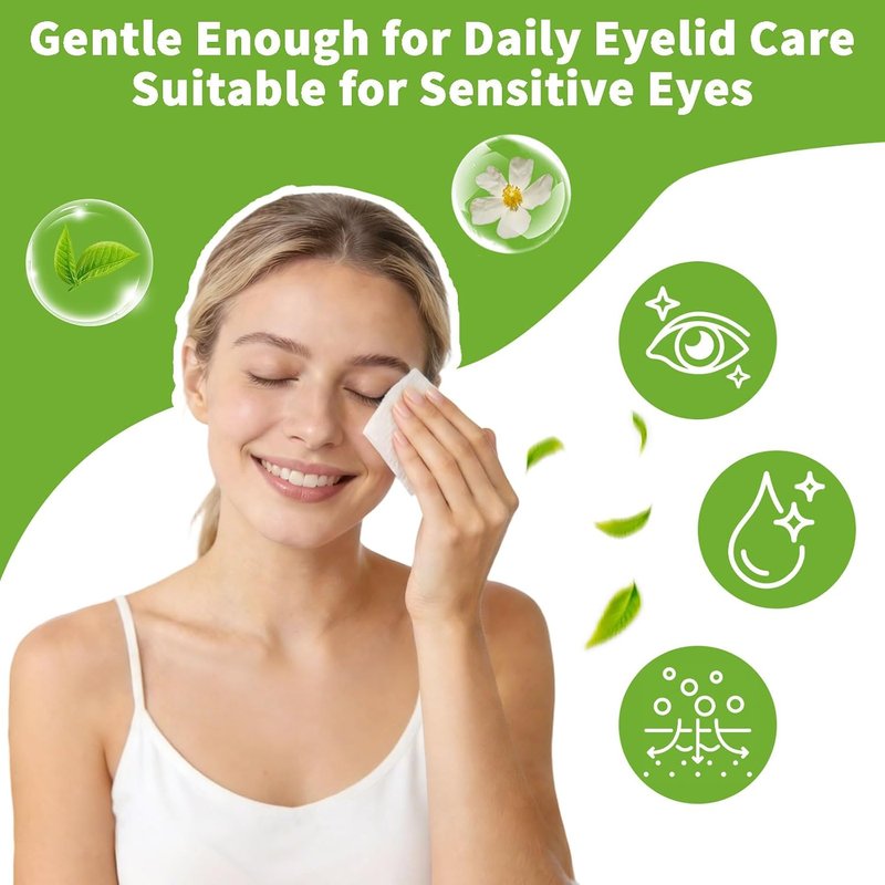 Eyelid Wipes - 80 Pcs Tea Tree Oil Cleansing Wipes for Sensitive Eyes | Alcohol-Free Daily Eye Care