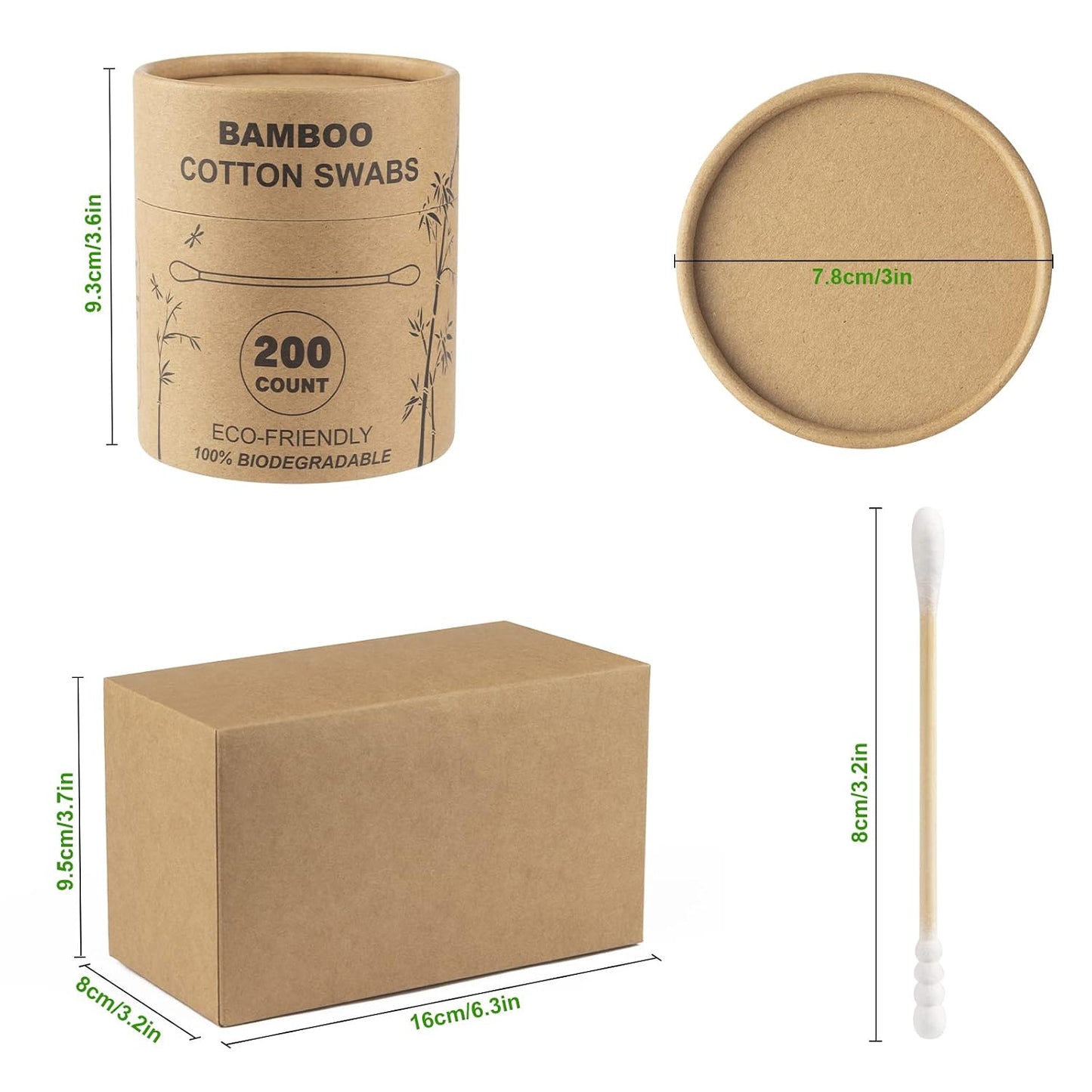 Bamboo Cotton Swabs - 400 Count Organic Double-Tip Cotton Buds for Ear Wax Removal | Eco-Friendly Cleaning Sticks