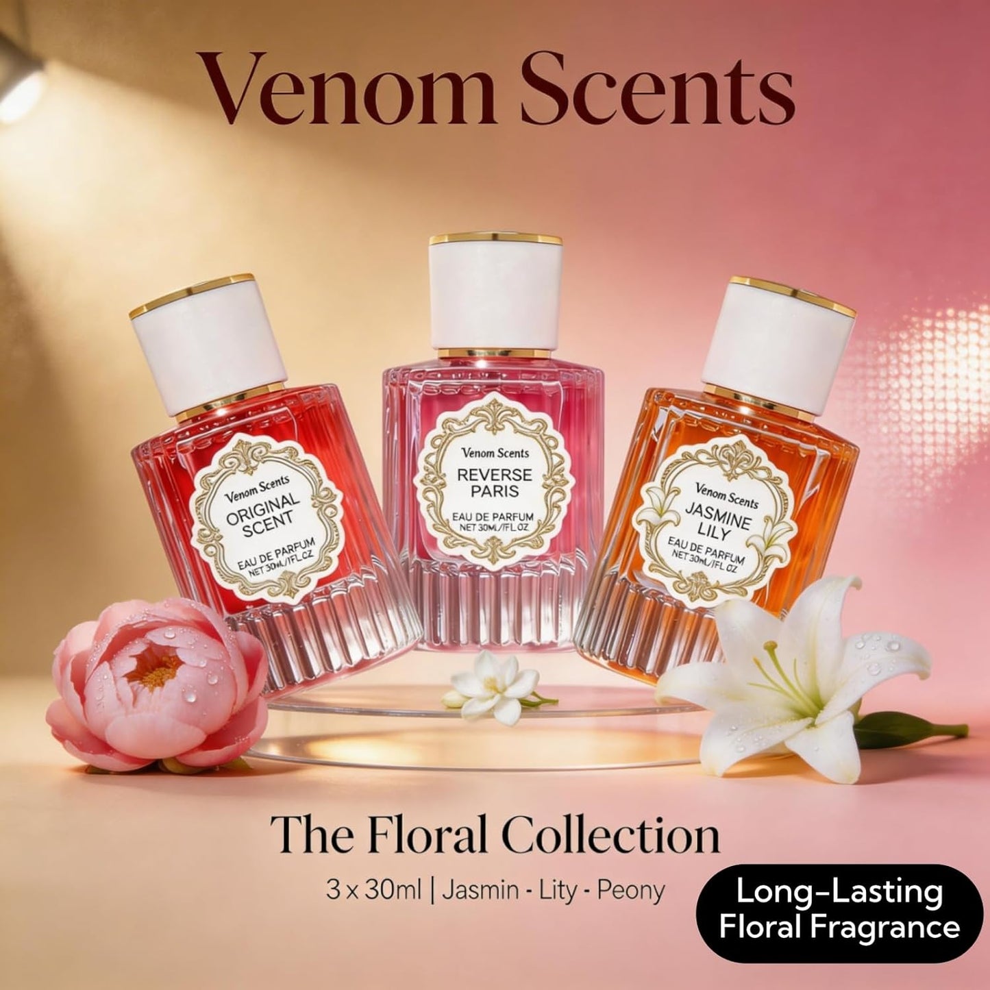 Floral Perfume Collection - 3PCS Pheromones for Women | Jasmine, Lily & Peony - 3 Fl Oz