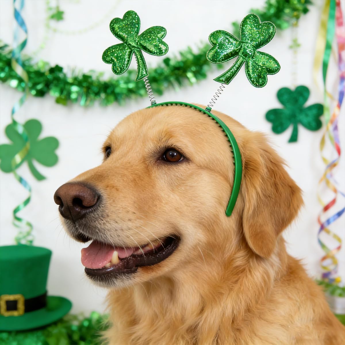Rose bud St Patricks Day Headbands Big Green Shamrock Clover Hair Bands for Adults Women Xmas Head Boppers Headwear Decorations Party Favors for Women
