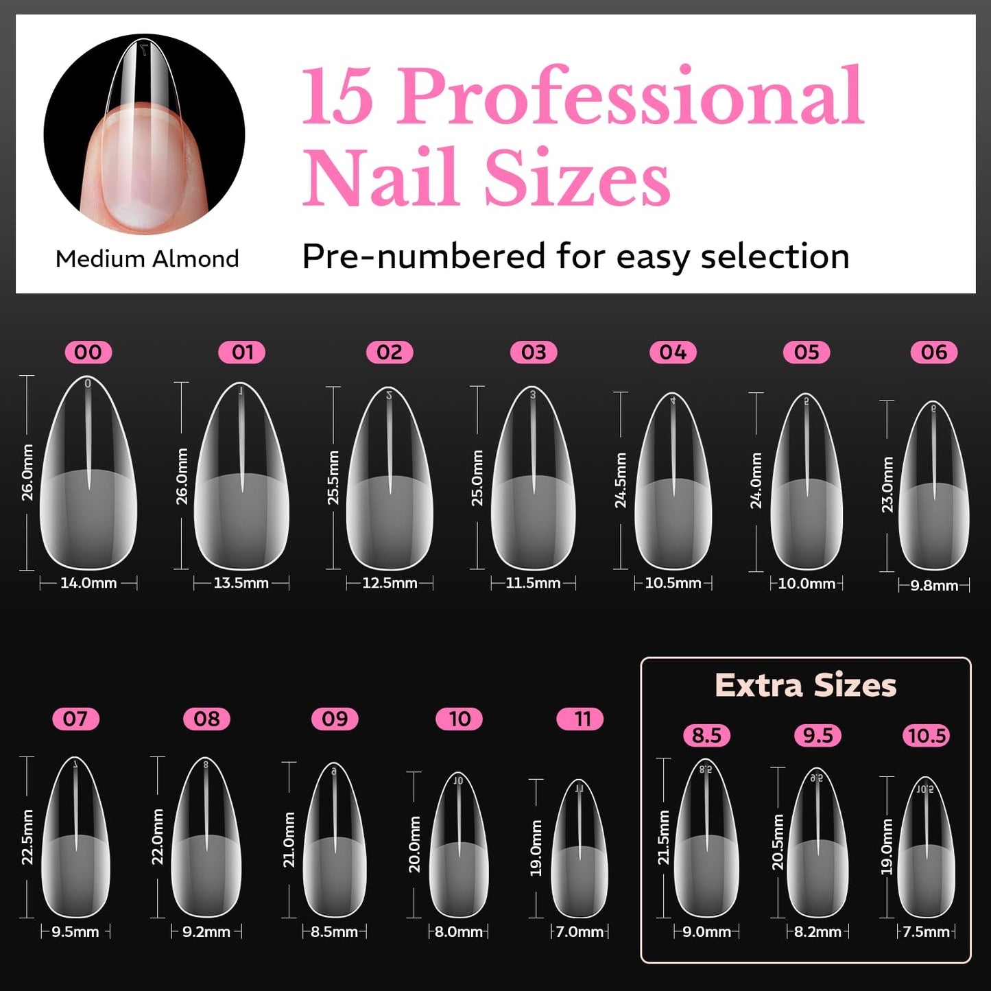 Medium Almond Nail Tips - 600pcs Pre-Etched Soft Gel Acrylic False Nails | Half Matte Full Cover for DIY Manicure