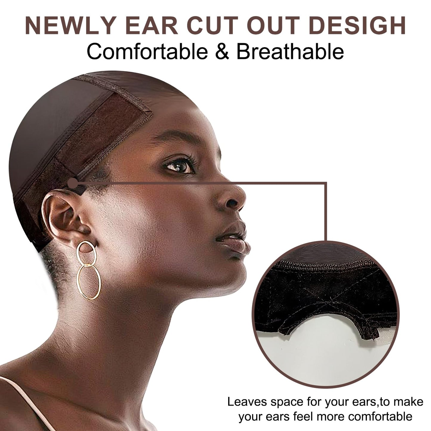 VITASHYNX 2 Pcs Wig Grip Cap for Women, Wig Cap with Grip Band Adjustable Make Your Wigs Be Glueless, 4X5 Transparent Lace Non Slip Caps for Lace Front Wigs (Brown)