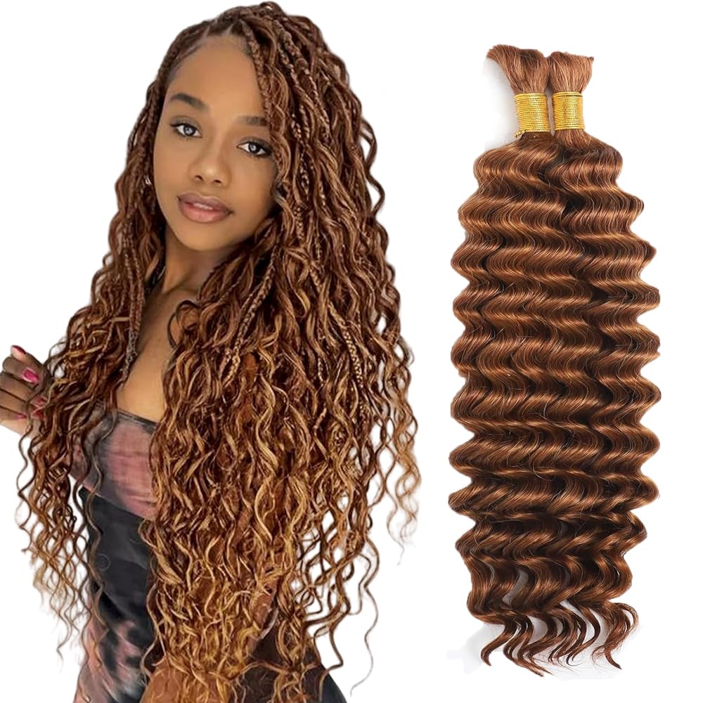 28 28 Inch Color 30 Boho Human Hair Light Brown Boho Hair For Braiding #30 Braids Deep Wave Color 30 Braids Brown Bulk Bohehemian Braiding 100g