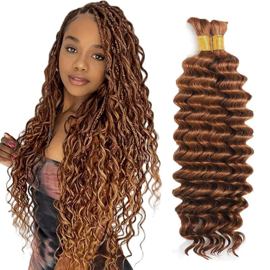 28 28 Inch Color 30 Boho Human Hair Light Brown Boho Hair For Braiding #30 Braids Deep Wave Color 30 Braids Brown Bulk Bohehemian Braiding 100g