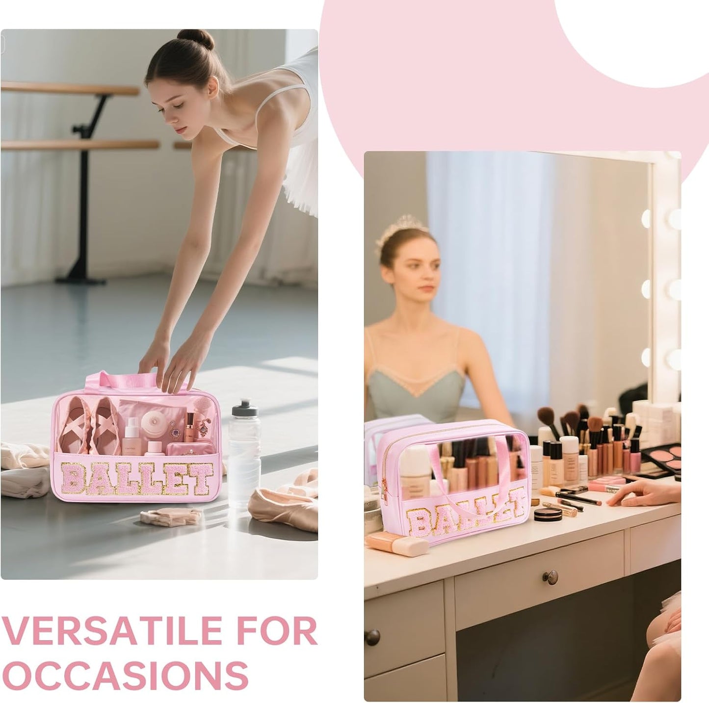 Ballet Bag - Preppy Chenille Letter Makeup Organizer | Waterproof Storage Case for Girls 4-6