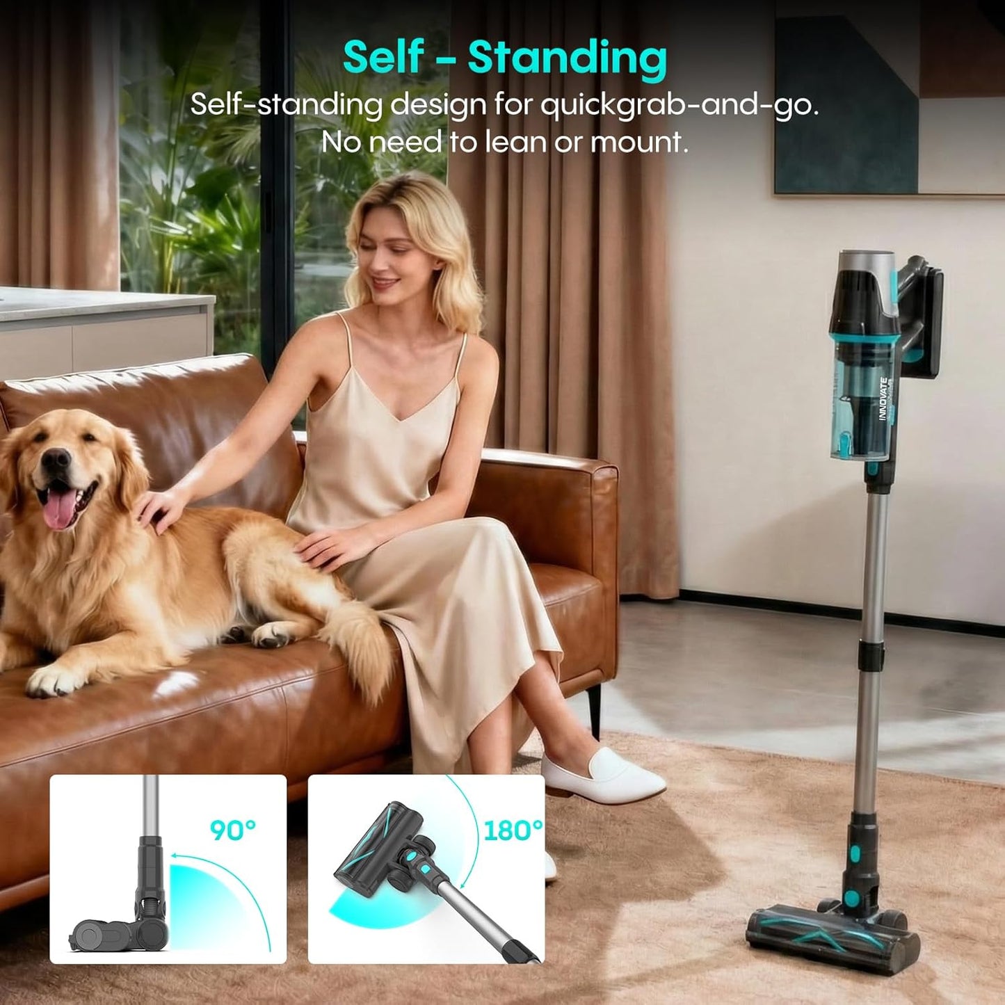 Cordless Vacuum Cleaner - 65KPa Suction Power, 65 Mins Runtime, Anti-Tangle Touch Screen | Detachable Battery for Floors & Carpets