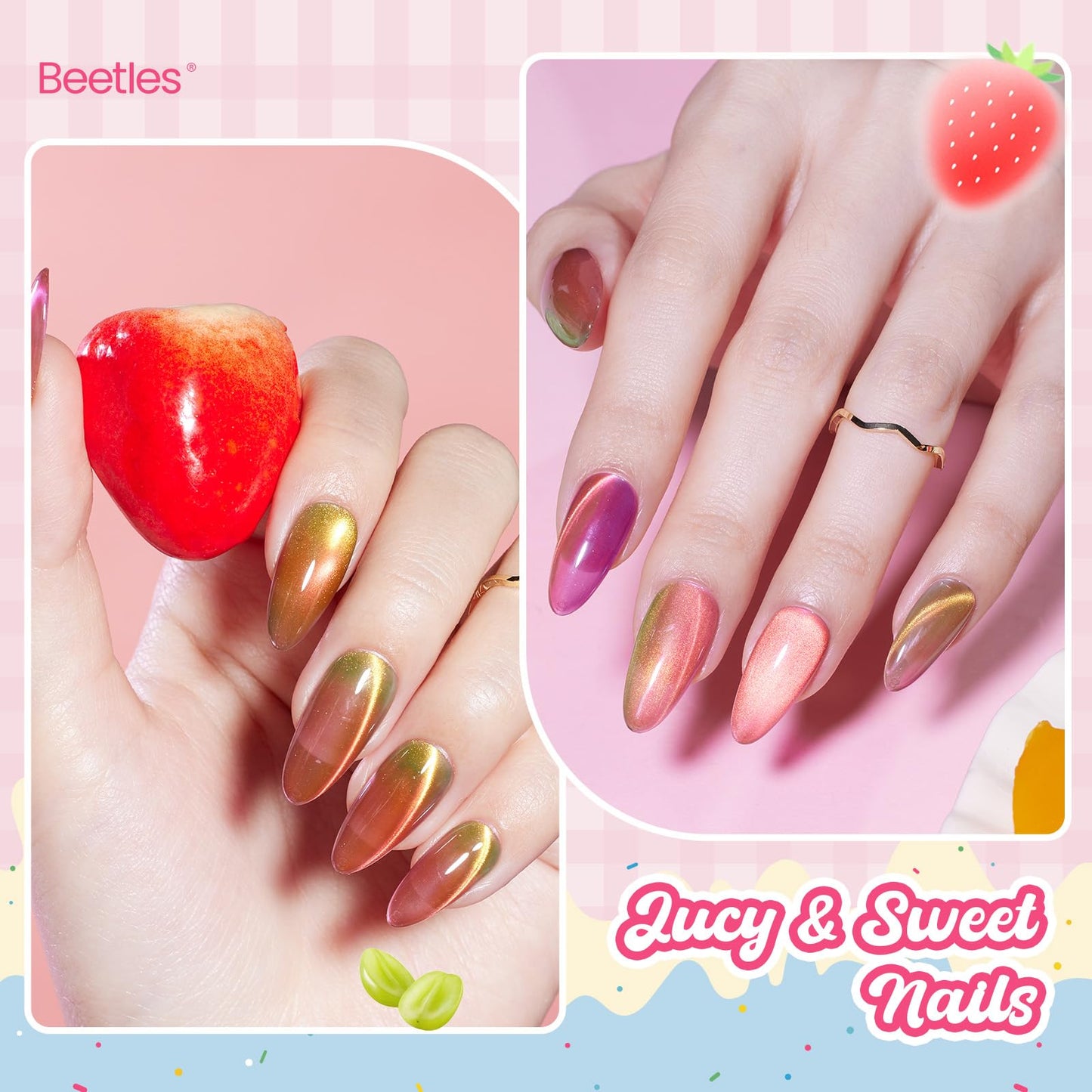 Beetles Gel Nail Polish Kit Summer Styles 6Pcs Mermaid Purple Green Glitter Gel Polish Trendy Soft Pink Shimmer Gel Nail Art, Holiday Vacation Gift for Girls Women DIY Manicure