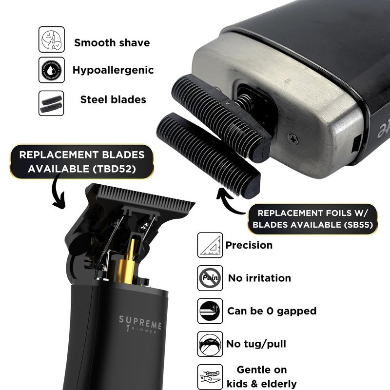 Supreme Trimmer T-Fader Foil Shaver | 120 Min Run Time USB-C Electric Razor | Waterproof IPX6 Shaver for Barber or Home Use | STF501