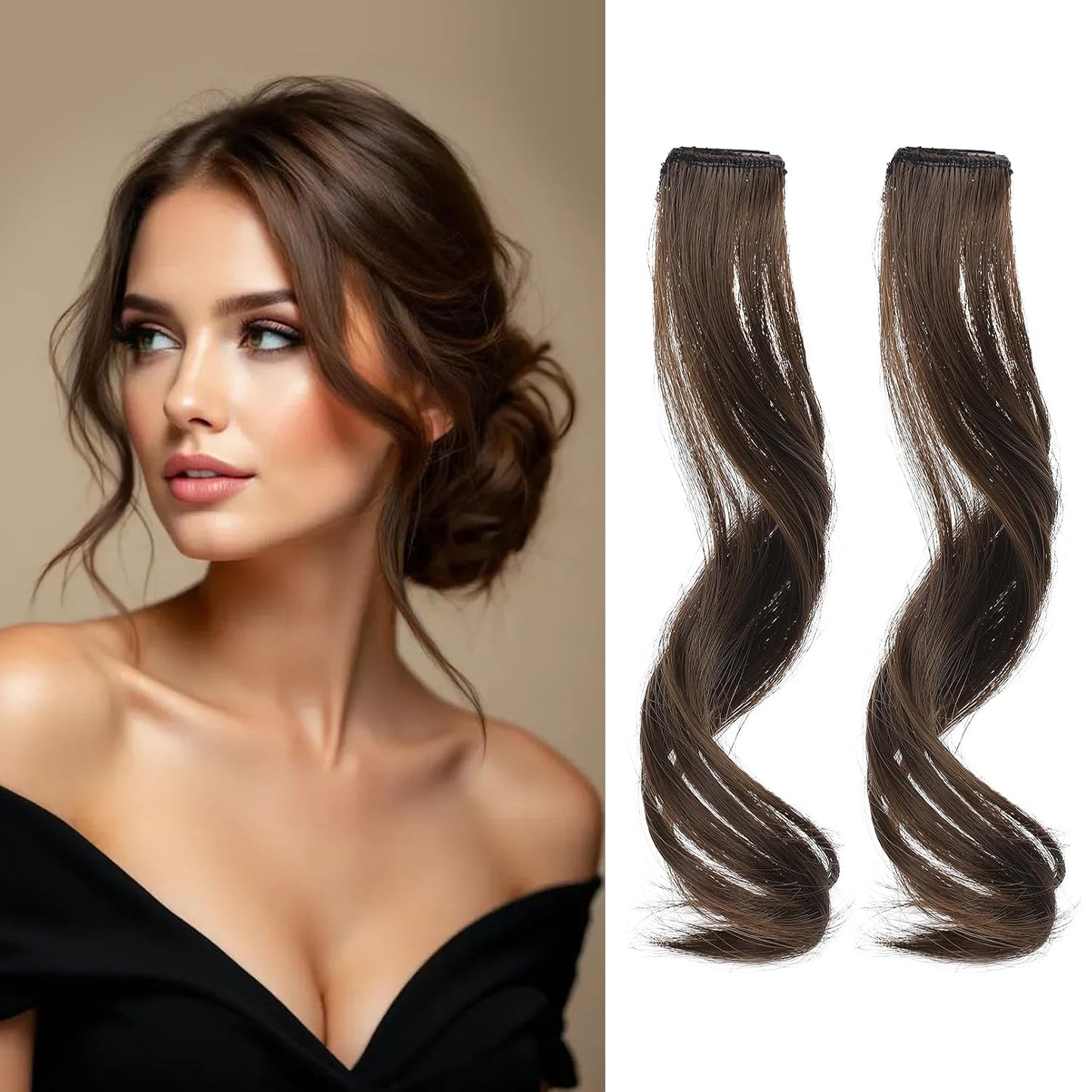 Long Side Air Bangs - Wavy Curly Clip-In Curtain Bangs for Women | 12 Inch Face-Framing Highlights in Grey/Brown/Silver/White